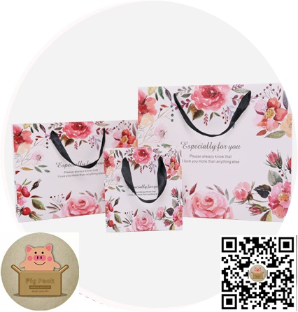 ถุงหูหิ้วกระดาษลายดอกไม้ ขนาด 14x15+7cm 20ชิ้น : 006536