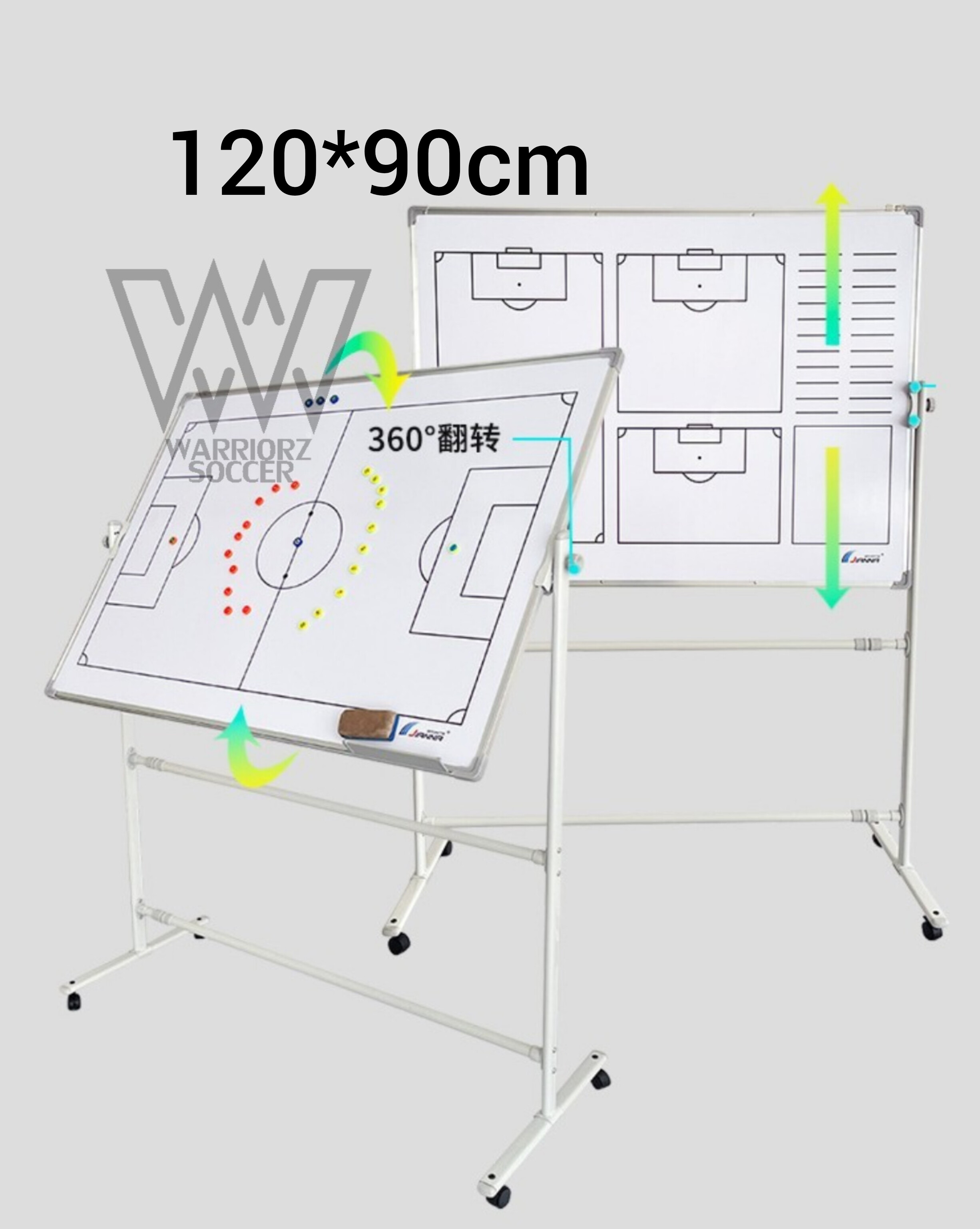กระดานวางแผนฟุตบอล ฐานมีล้อ 120*90 CM ( 2 หน้า ) พื้นขาว