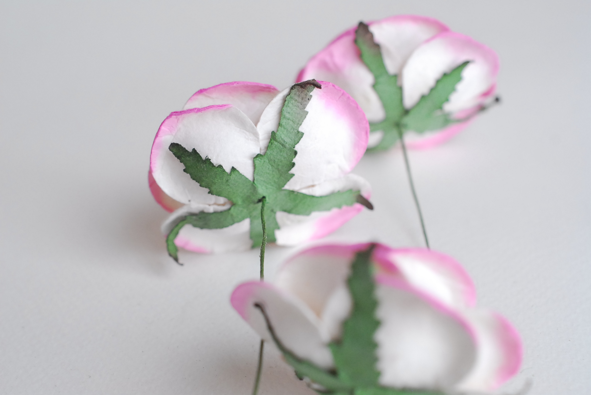 ดอกไม้กระดาษสา ดอกไม้กุหลาบกระดาษ ดอกไม้ประดิษฐ์ ดอกกุหลาบสีชมพูปัด งานแต่งงาน ตกแต่งของชำร่วย, งานแต่งงาน สีชมพูปัดขาว ขนา่ด 4.5 cm., Paper flower,20 Pieces mulberry rose, 4.5 cm. pink brush white color.