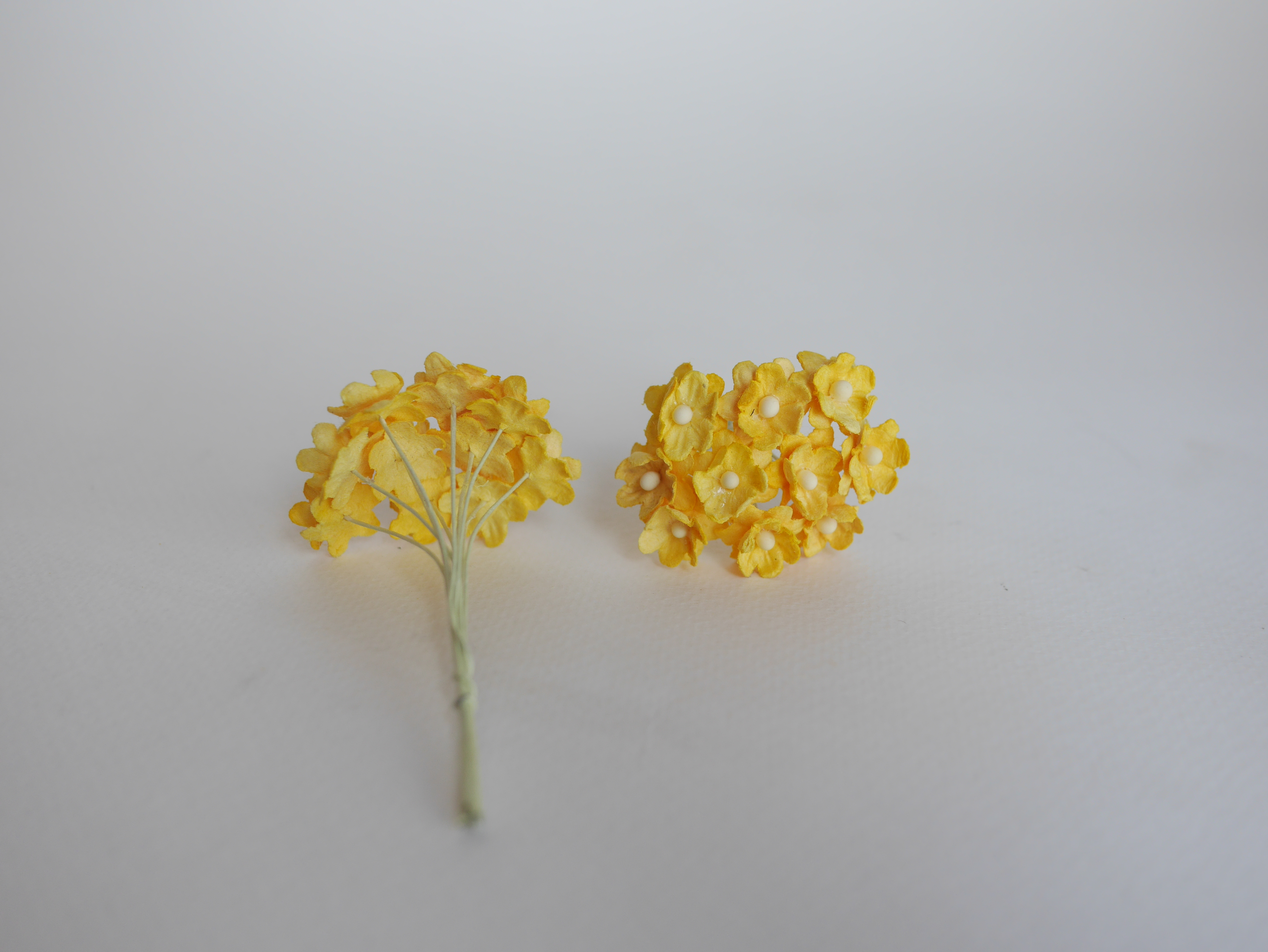 ดอกไม้กระดาษสา ดอกซากุระกระดาษขนาดเล็ก ดอกไม้กระดาษสาราคาส่ง ดอกไม้กระดาษสำหรับตกแต่งของชำร่วย งานแต่งงาน ทำช่อดอกไม้ติดอกเจ้าบ่าว ข้อมือดอกไม้เจ้าสาว ขนาด 1.5 cm. 50 ดอก สีเหลือง Paper flowers supplies: DIY wedding tools Small Cherry blossom (Sakura) 50