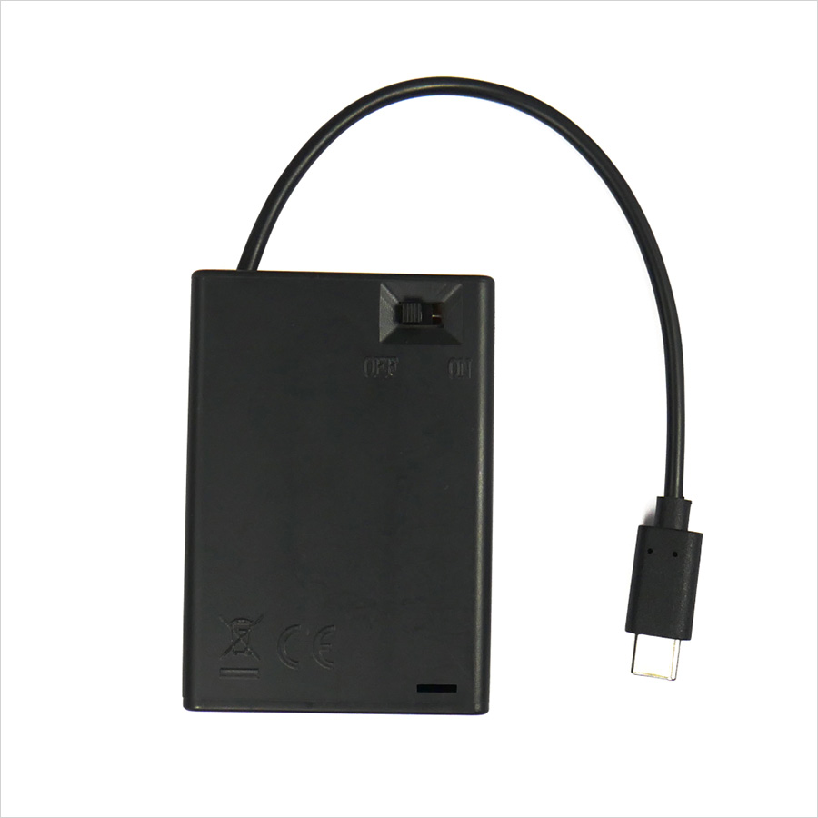 กะบะถ่าน AA 3 ก้อนแบบสาย USB-C พร้อมฝาครอบและสวิตช์เปิดปิด