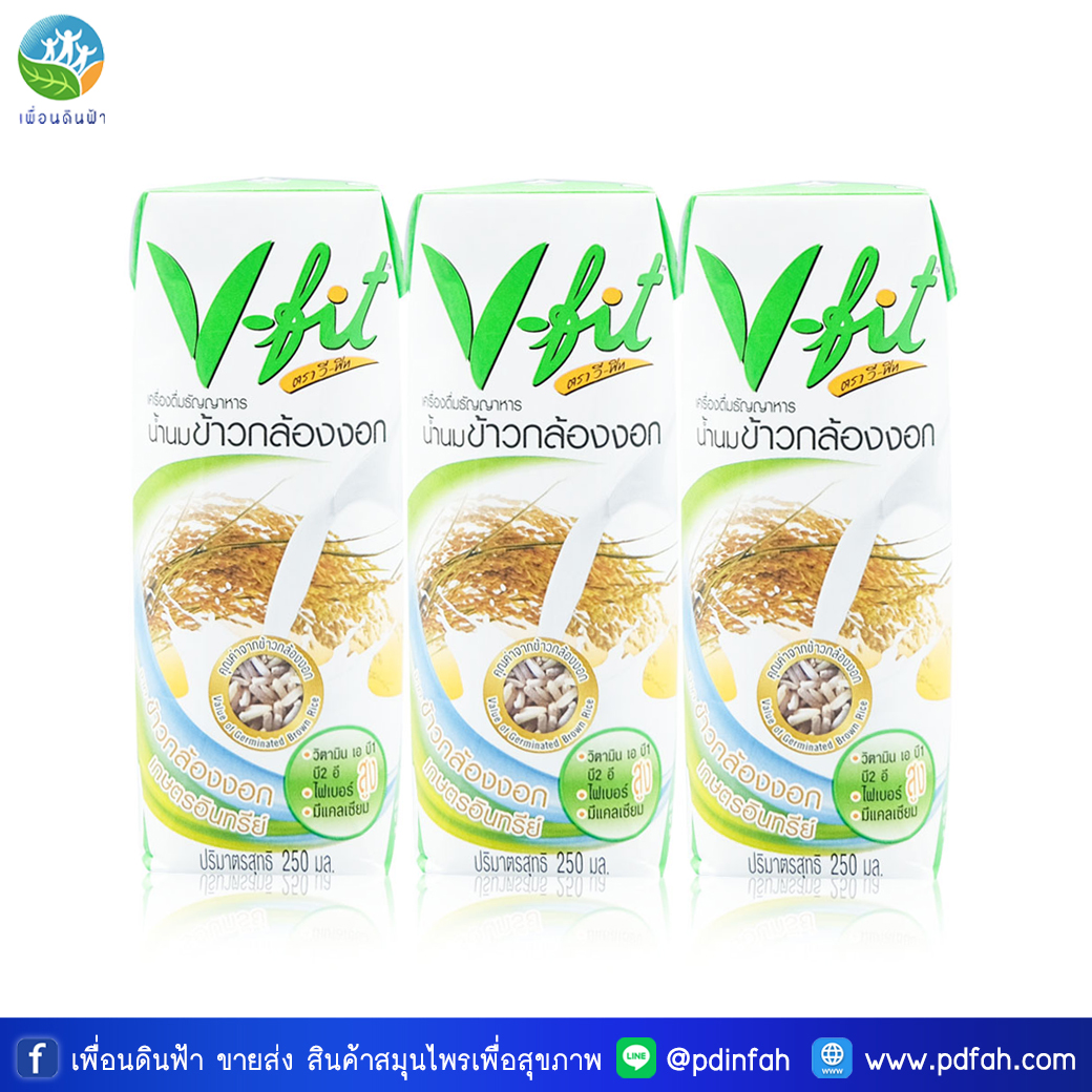 202 วีฟิต น้ำนมข้าวกล้องงอก 250ml. แพ็ค3กล่อง (เจ) วีฟิท V-fit Germinated Brown Rice Milk Vegan100% (เขียว)