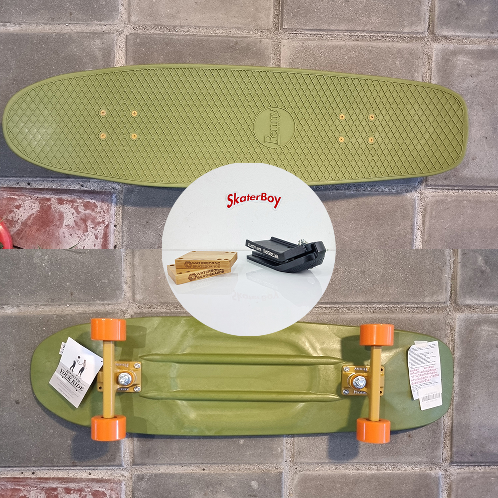0202 สเก็ตบอร์ด Penny 32" street cruiser แปลง surfskate ใส่ Waterborne หลังไม้ Street surf skateboard