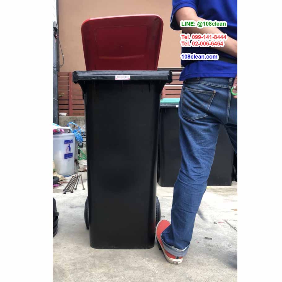 ถังขยะเทศบาล เท้าเหยียบ ถังขยะสีดำ ฝาสี พร้อมล้อเข็น 120 ลิตร ฝาเรียบ