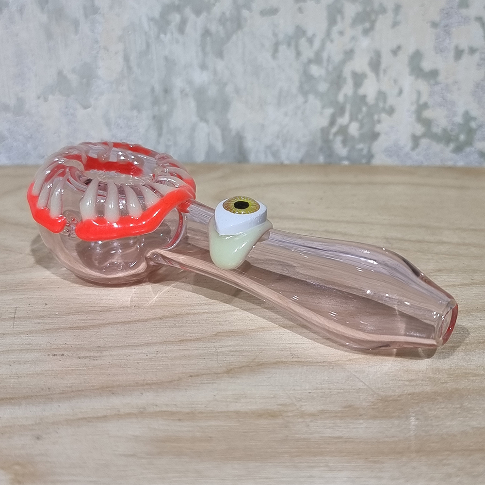 [1006] ไปร์แก้วขนาดเล็ก Mini Pipe ลาย monster ฟัน ตา เรืองแสงได้