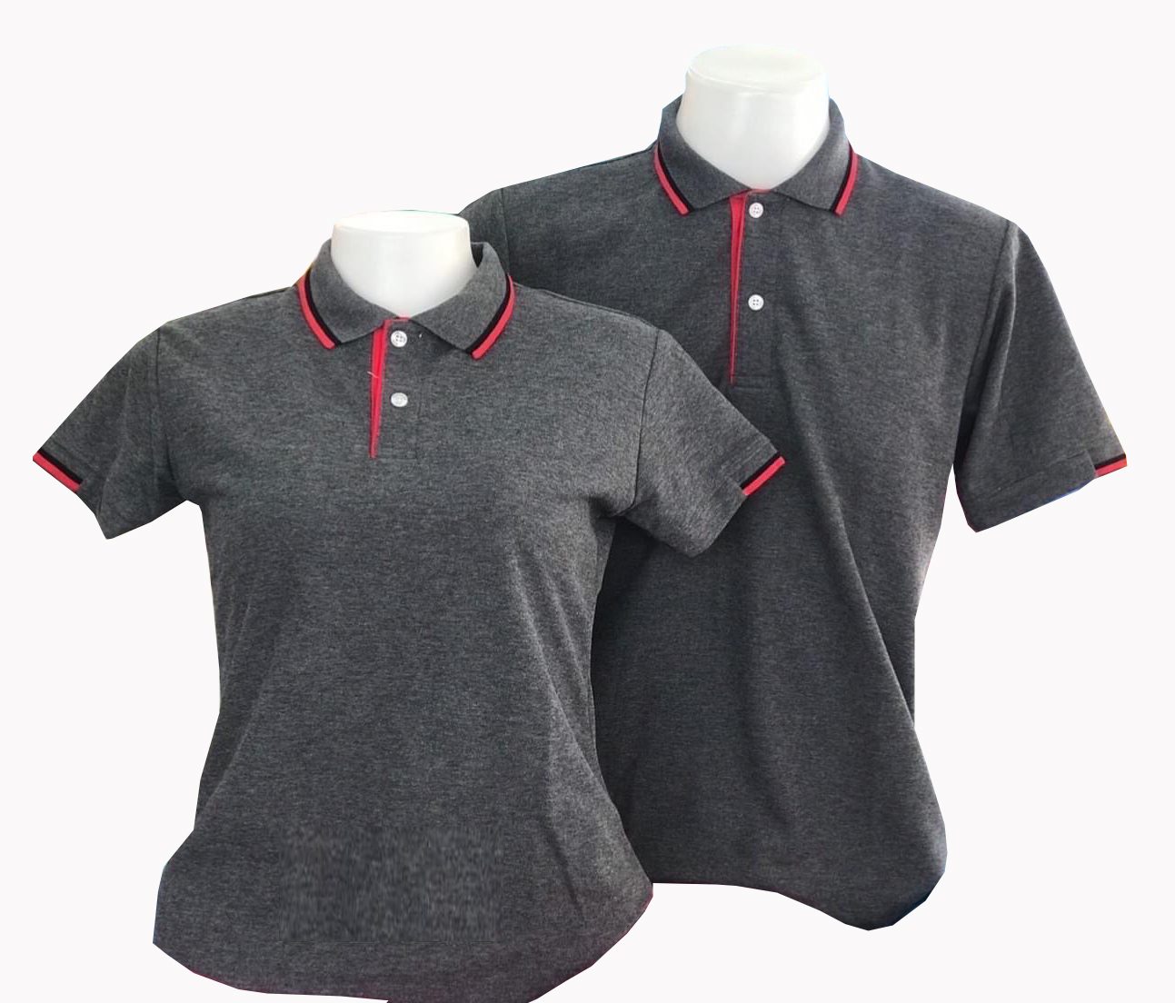 เสื้อโปโล สีเทาเข้มท็อปดราย สีเทาเข้มมีลายในเนื้อผ้า แขนจั๊มครึ่งเดียว ราคาส่ง 3 ตัวขึ้นไป