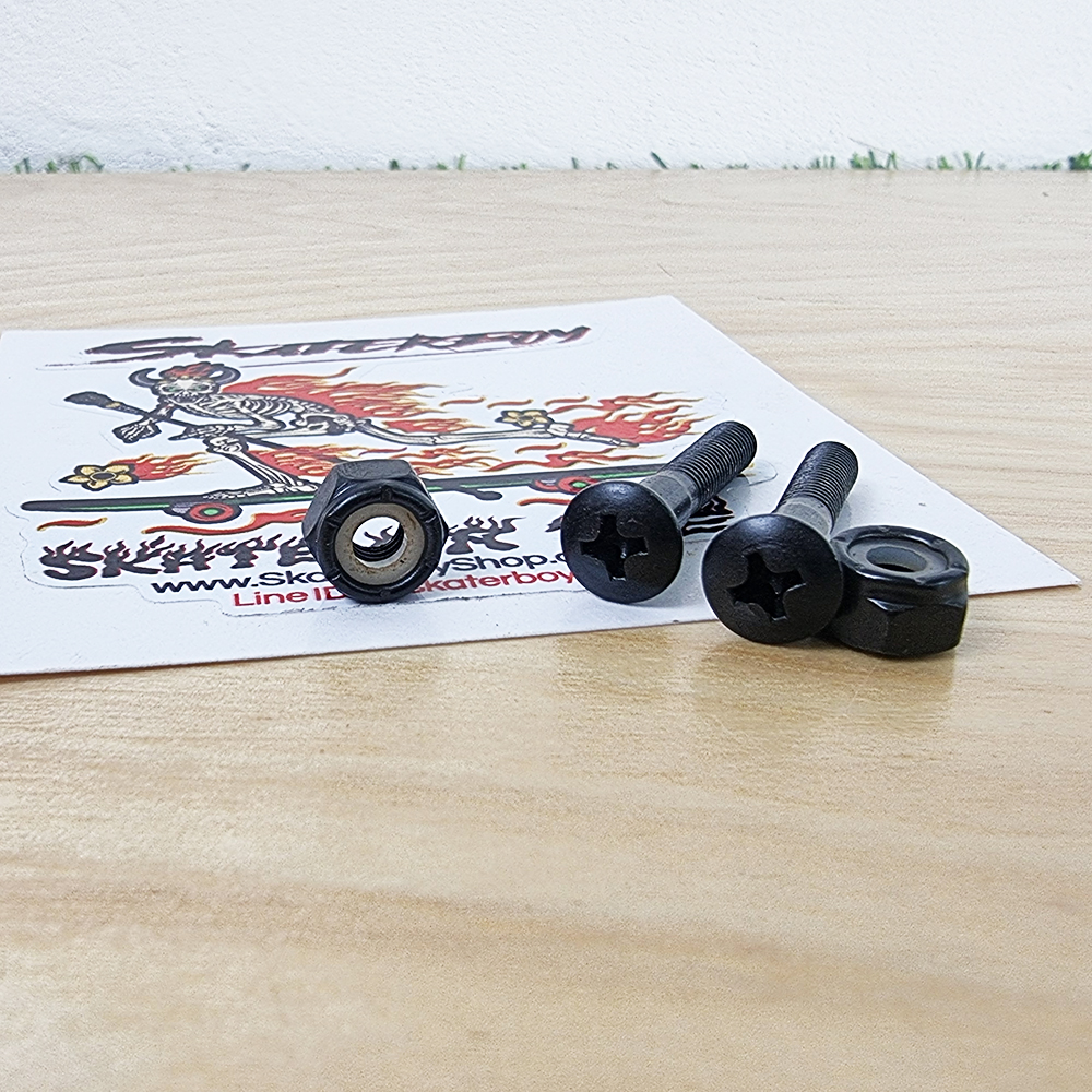 [0309] น็อตยึดทรัคสเก็ตบอร์ด หัวเห็ด ไม่กินบอร์ดไม้ 26-30mm พร้อมน้อตตัวเมีย