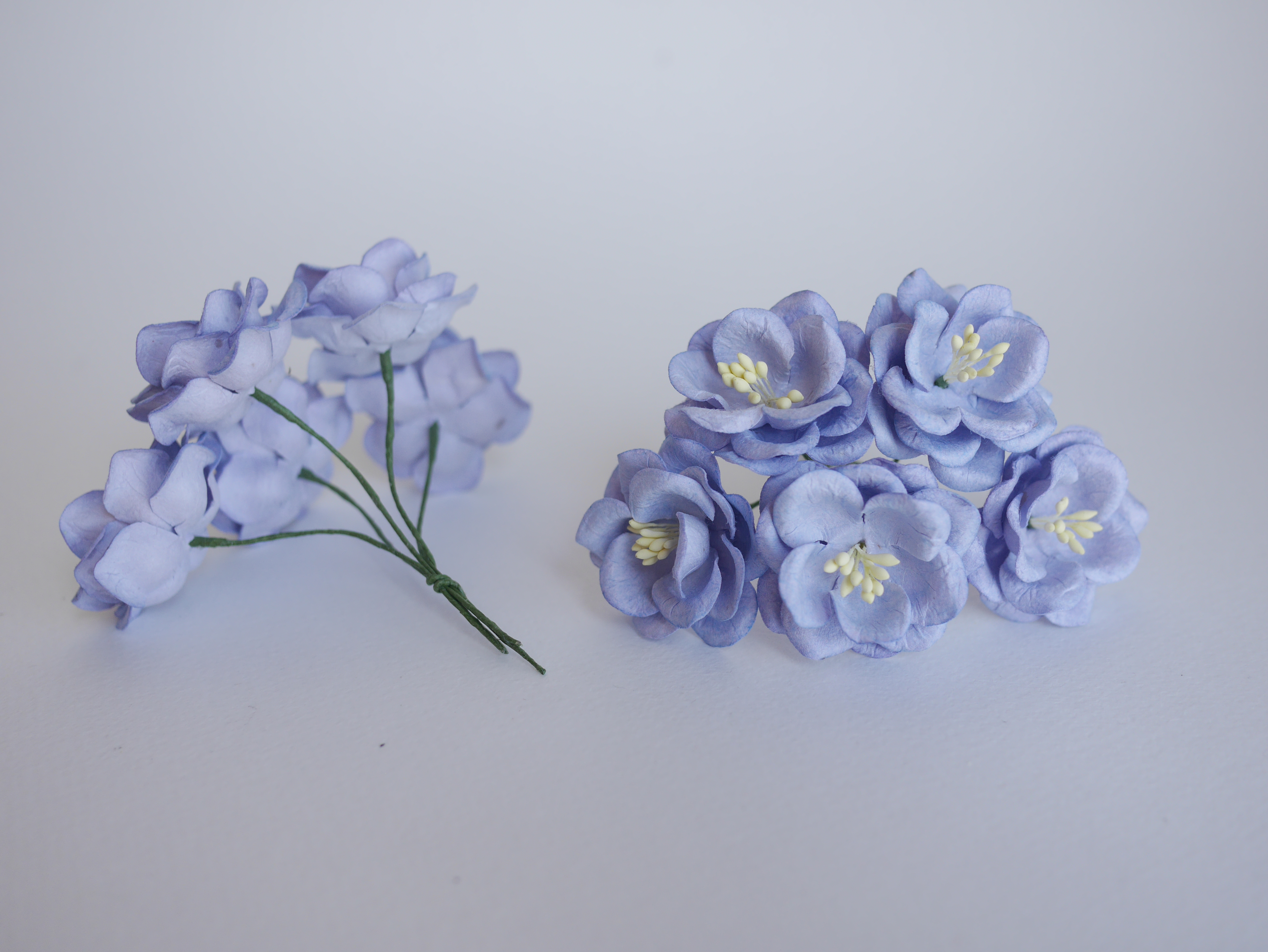 ดอกไม้กระดาษสา ดอกกุหลาบกระดาษสา ดอกไม้กุหลาบ กลีบโค้ง ดอกไม้ประดิษฐ์ สำหรับตกแต่ง หรืองานแต่งงาน สีฟ้าตุ่น ขนาด 3.5 cm. จำนวน 25 ดอก เกสรสีฟ้าม่วงตุ่น Paper flowers, handmade flowers, small roses paper size 3.5 cm. 25 pieces, pale blue purple color, ivor