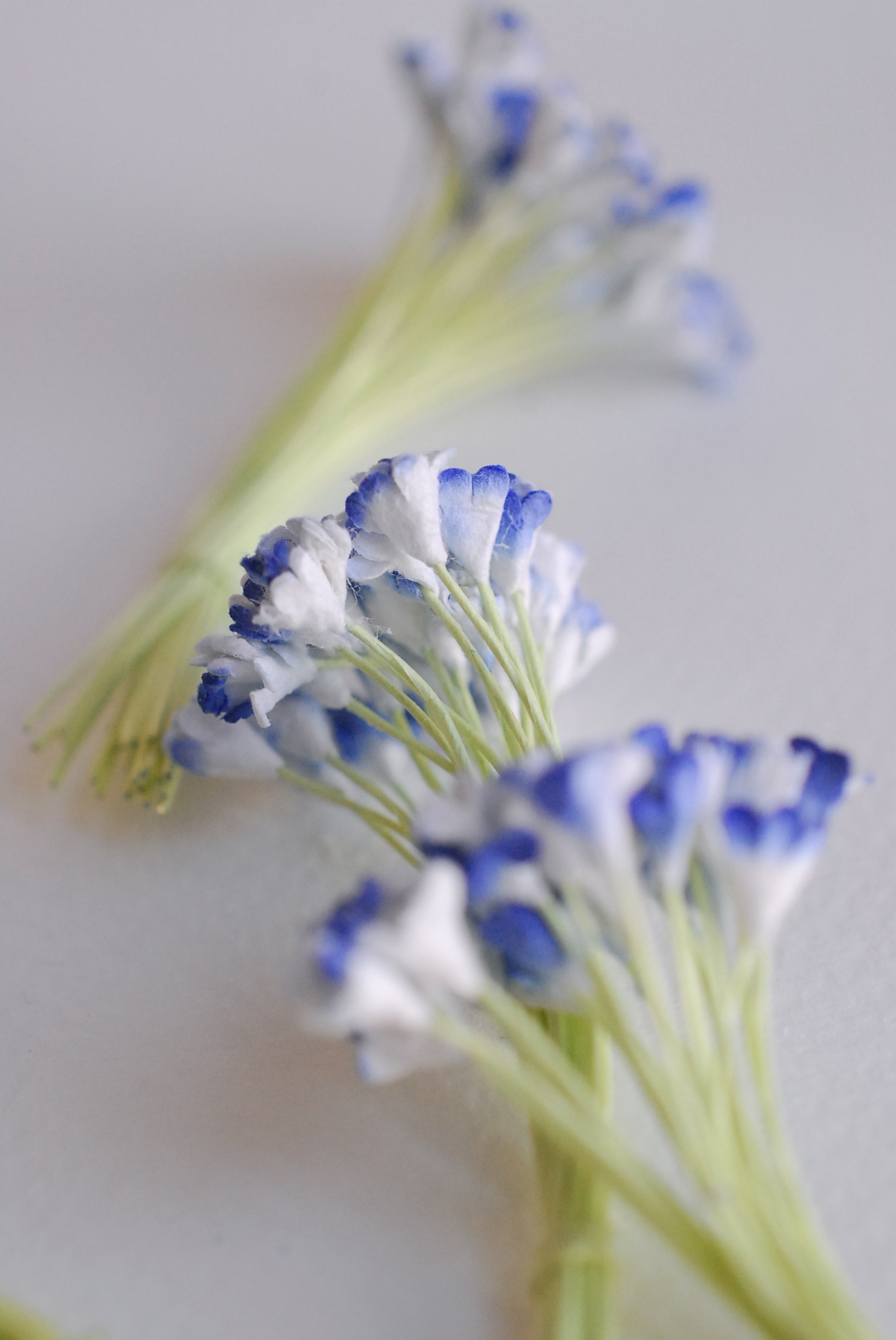 ดอกไม้ประดิษฐ์, ดอกไม้กระดาษสา, ดอก gypsophila, ดอกยิปโซ งานประดิษฐ์ตกแต่งของชำร่วย, ดอกไม้ทำพานพุ่ม, พานรับไหว้, ขนาด 0.4 cm. สีน้ำเงินปัดขาว