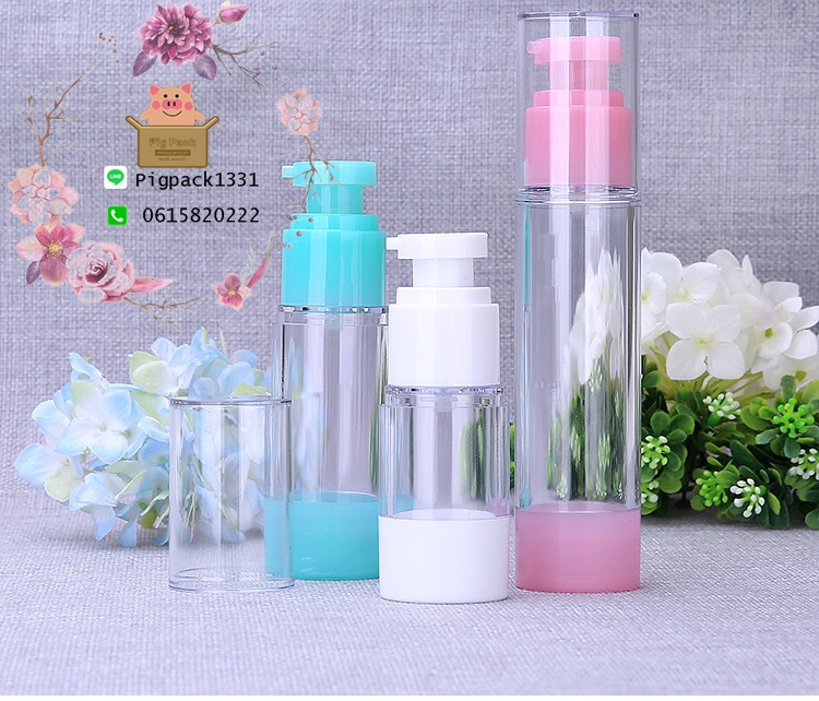 ขวดโลชั่นหัวปั๊มสูญกาศสีชมพู ขนาด50ml แพ็ค10ชิ้น : 006658
