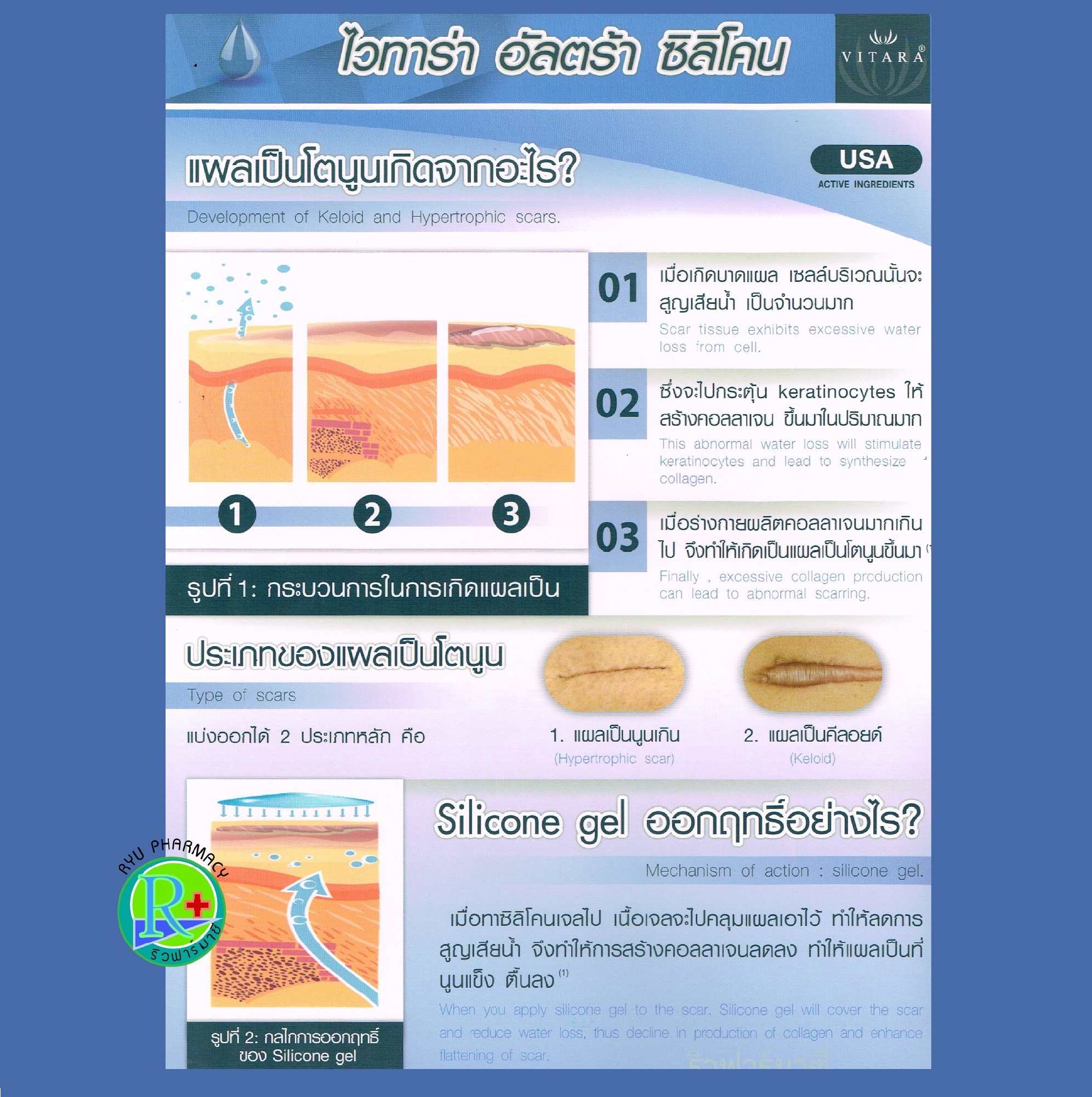 VITARA ULTRA SILICONE PLUS C&E 15 g. ไวทาร่า อัลตร้า ซิลิโคน พลัส ซีแอด์อี ซิลิโคนลดรอยแผลเป็น