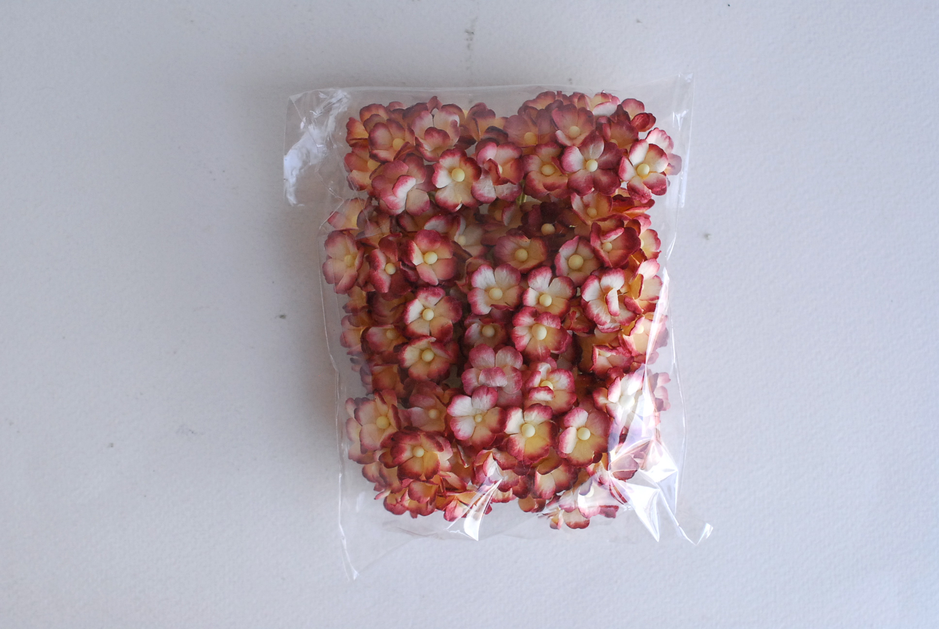 ดอกไม้กระดาษสา ราคาส่ง, ดอกไฮเดรนเยียกระดาษสา ดอกไม้ประดิษฐ์ ตกแต่งงานแต่งงาน ประดิษฐ์ข้อมือเพื่อนเจ้าสาว ขนา่ด 1.5 cm., สำหรับของชำร่วย, งานแต่งงาน, ดอกไม้ทำข้อมือเจ้าสาว สีแดง burgundy brush cream จำนวน 100 ดอก Paper flower,100 Pieces mulberry hydenyia,