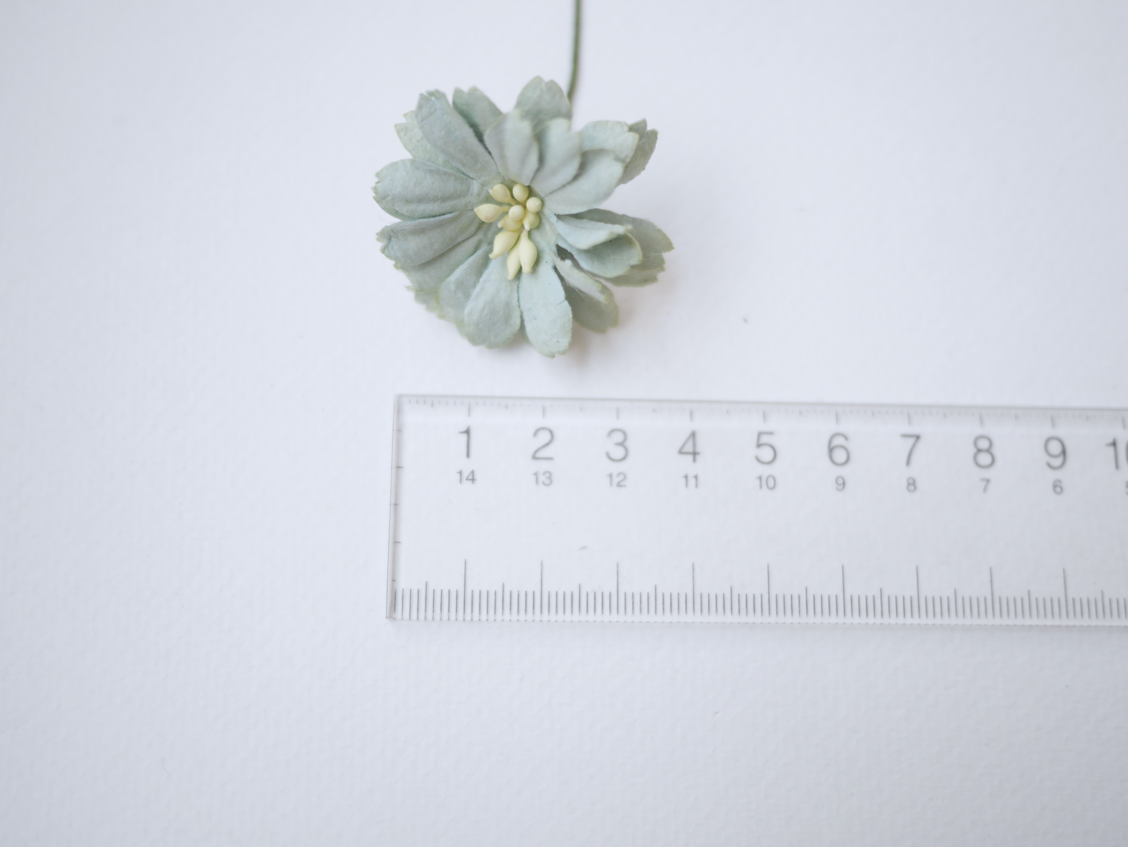 ดอกไม้กระดาษสา ดอกไม้ประดิษฐ์จากกระดาษสา ดอกไม้กระดาษสาขายส่ง ดอกไม้ประดิษฐ์ ดอกไม้ทำข้อมือเพื่อนเจ้าสาว ดอก daisy ขนาด 3.5 cm. จำนวน 25 ดอก สีเขียวตุ่น Paper Flower, 25 Daisy Flowers, pale green color, size 3.5 cm., ivory pollen