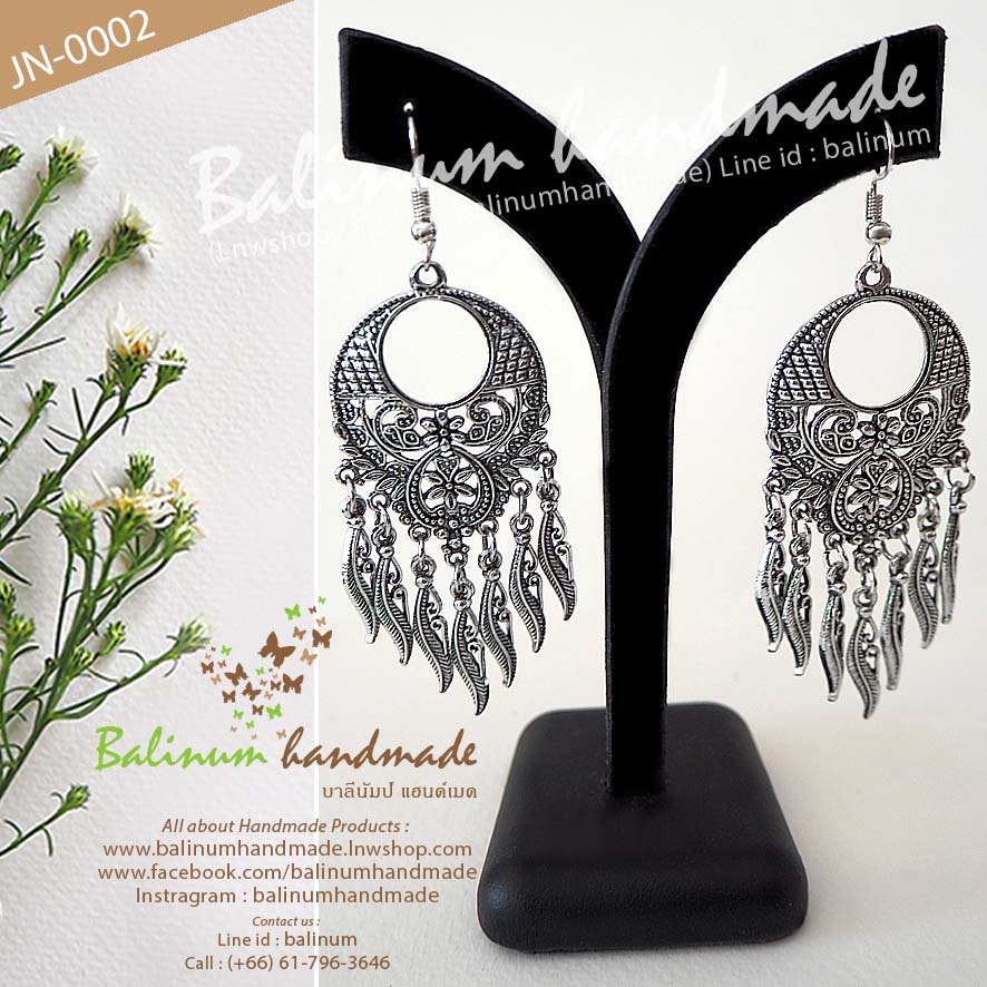 เซตสร้อยคอ+ต่างหูเงินรมดำ สไตล์โบฮีเมียน สวมใส่ง่าย เงิน (Silver)