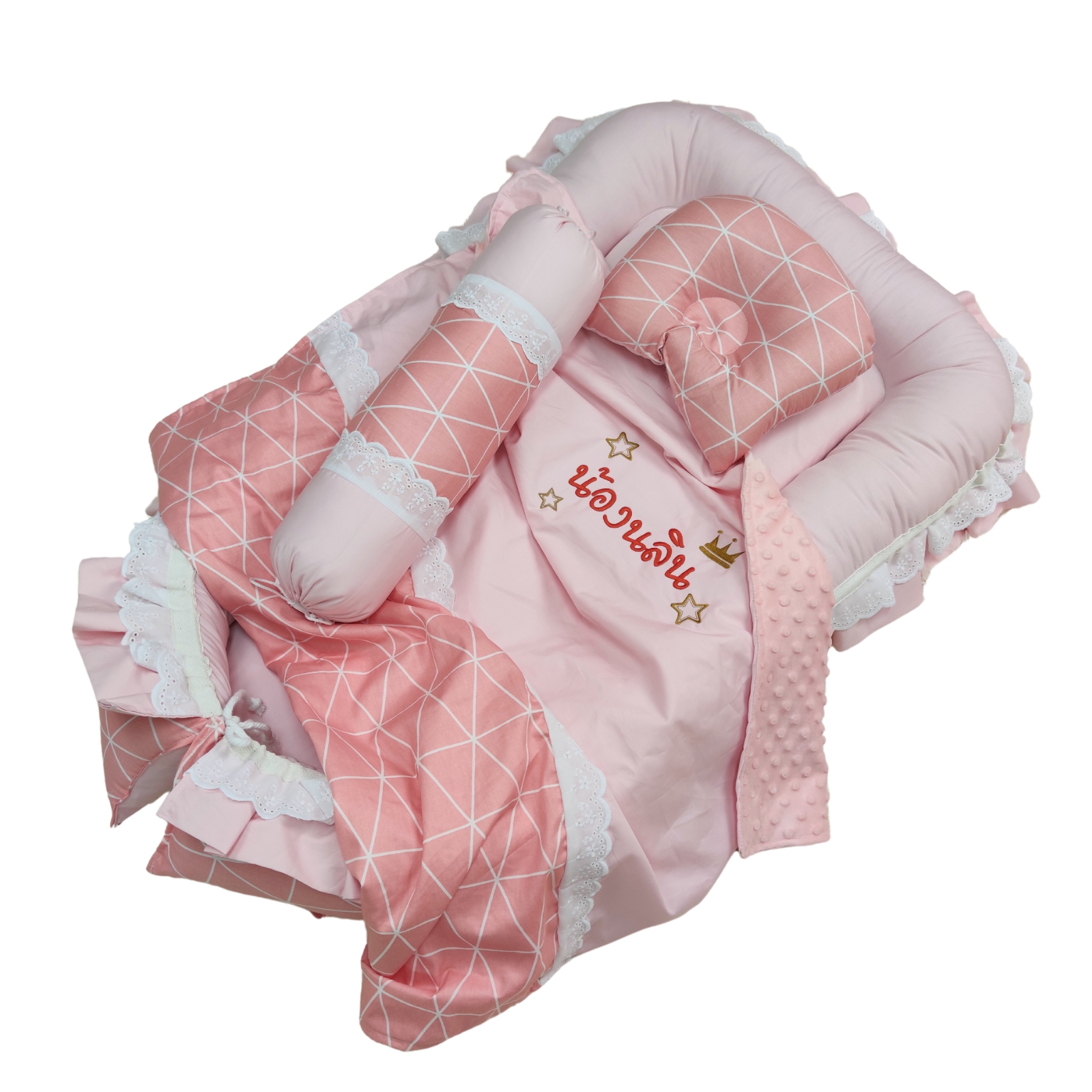 Babynest ที่นอนเด็กอ่อนครบชุด ปักชื่อฟรีที่ผ้าห่ม