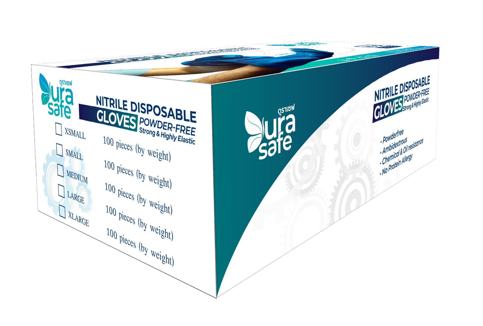 [ยกลัง 10กล่อง] OCB70 ถุงมือไนไตร สีกรมท่า ยาว 9 นิ้ว หนา 5มิล หนัก 7 กรัม (100ชิ้น/กล่อง) แบรนด์ ดูราเซฟ