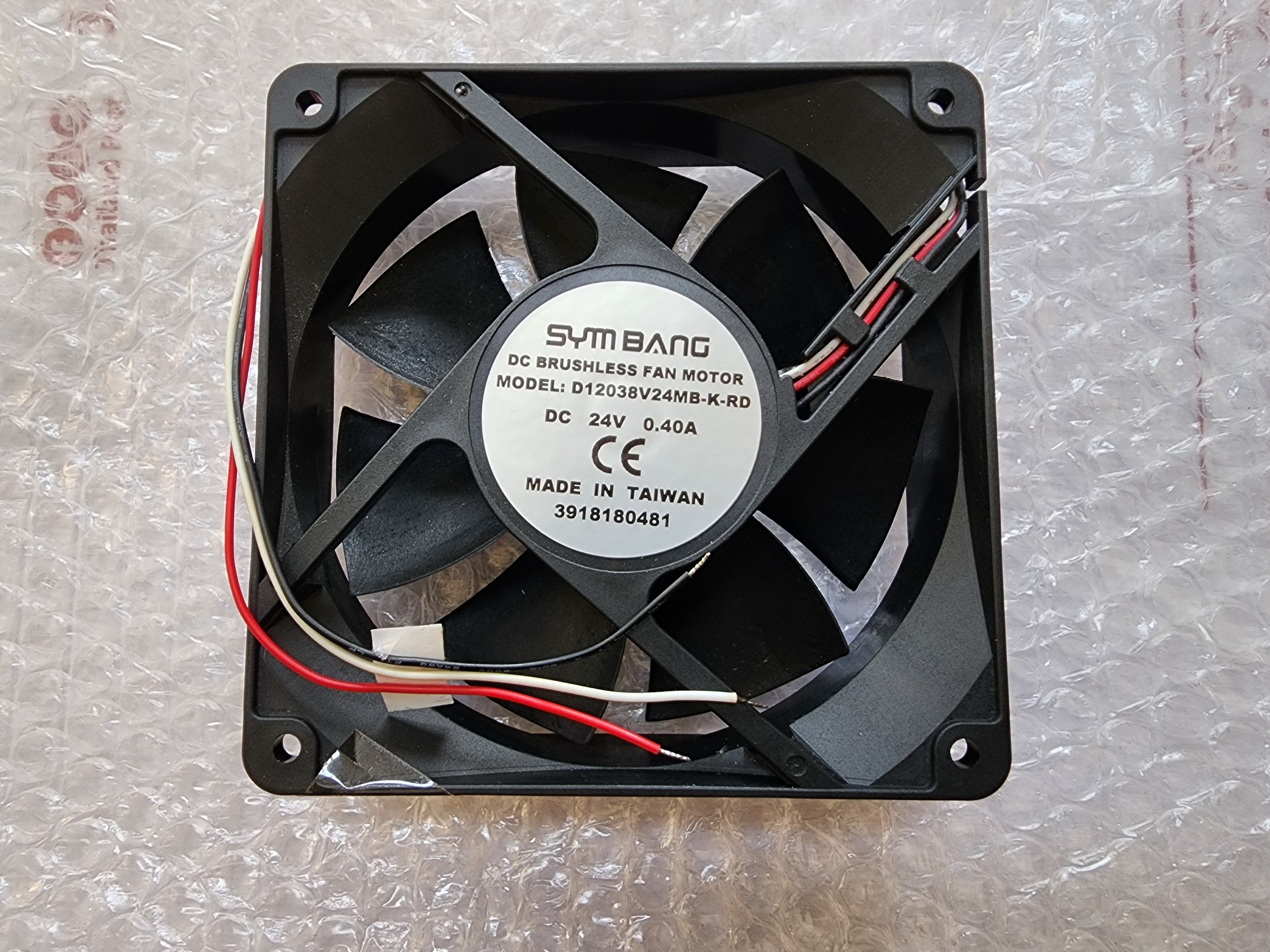 พัดลม 24VDC 0.4A 3 สาย ดำ แดง ขาว Size 120x38mm