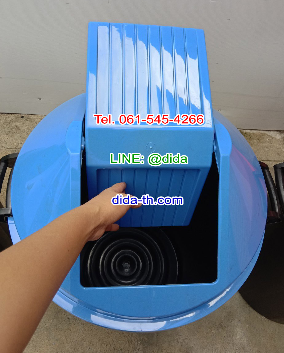 ถังขยะทรงกลม สีดำ ฝาแกว่ง ฝาสี 112 ลิตร