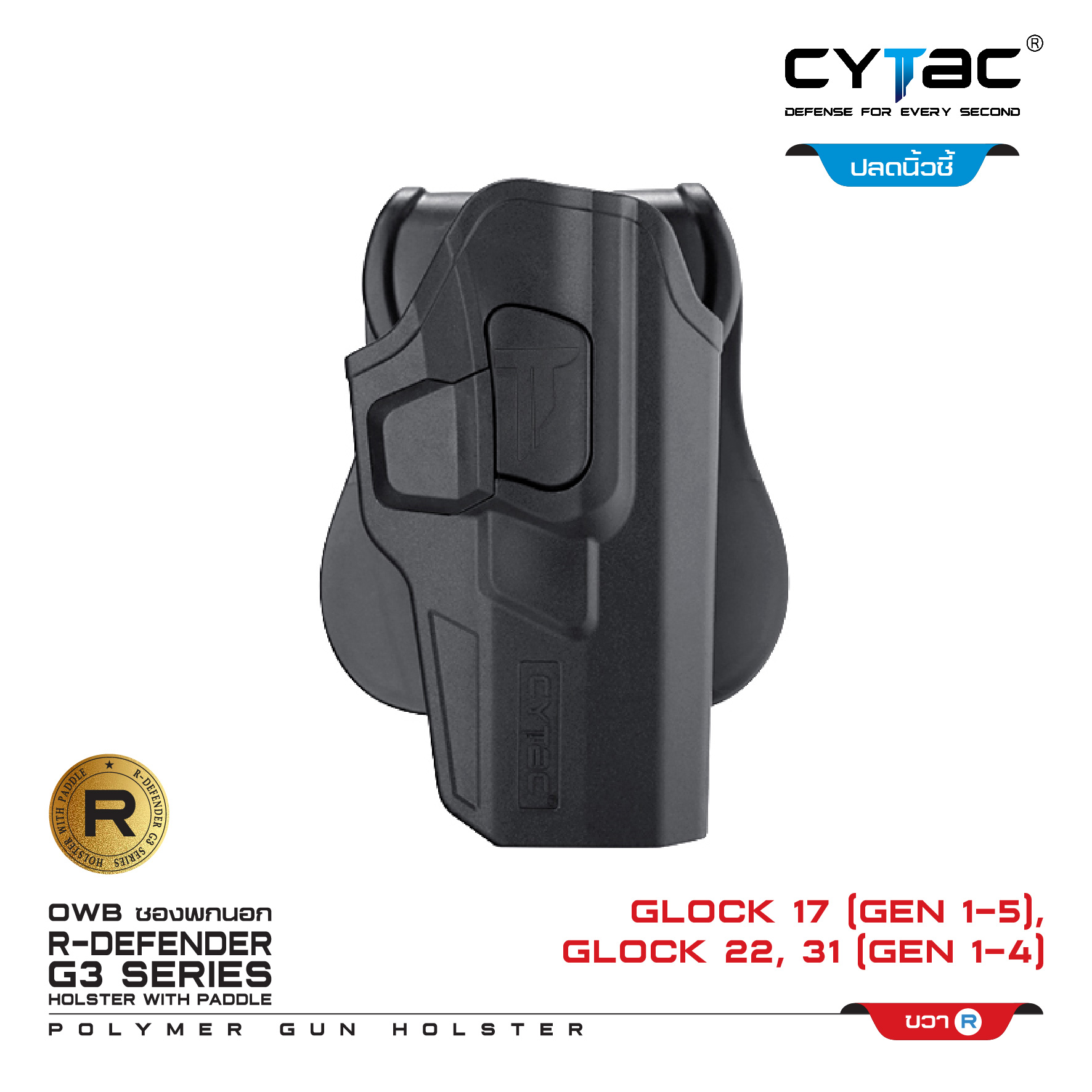 CYTAC ซองพกนอก ปลดล็อคนิ้วชี้ รุ่น GLOCK 17,22,31 (K0500)