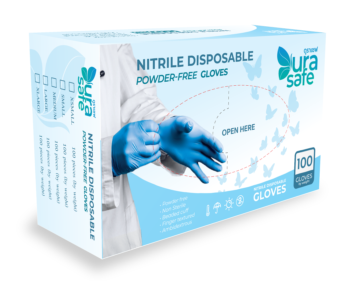 [ยกลัง 10 กล่อง] ถุงมือไนไตร รุ่นบางกระชับ ยาว 9 นิ้ว หนา 3 มิล หนัก 3.5-4 กรัม (100ชิ้น/กล่อง)