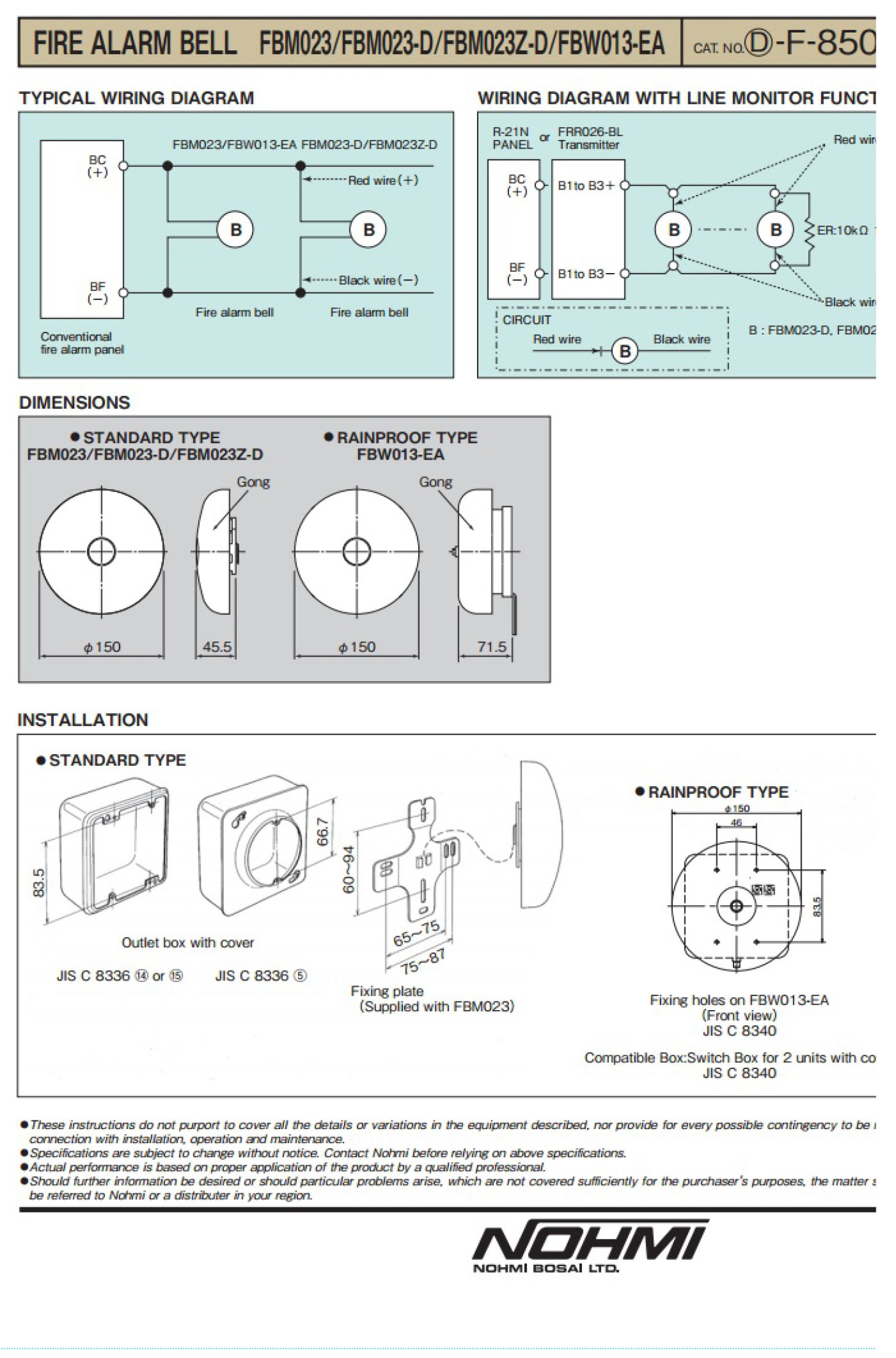 "NOHMI" Model FBW013-EA (Notification Appliances and Lamps