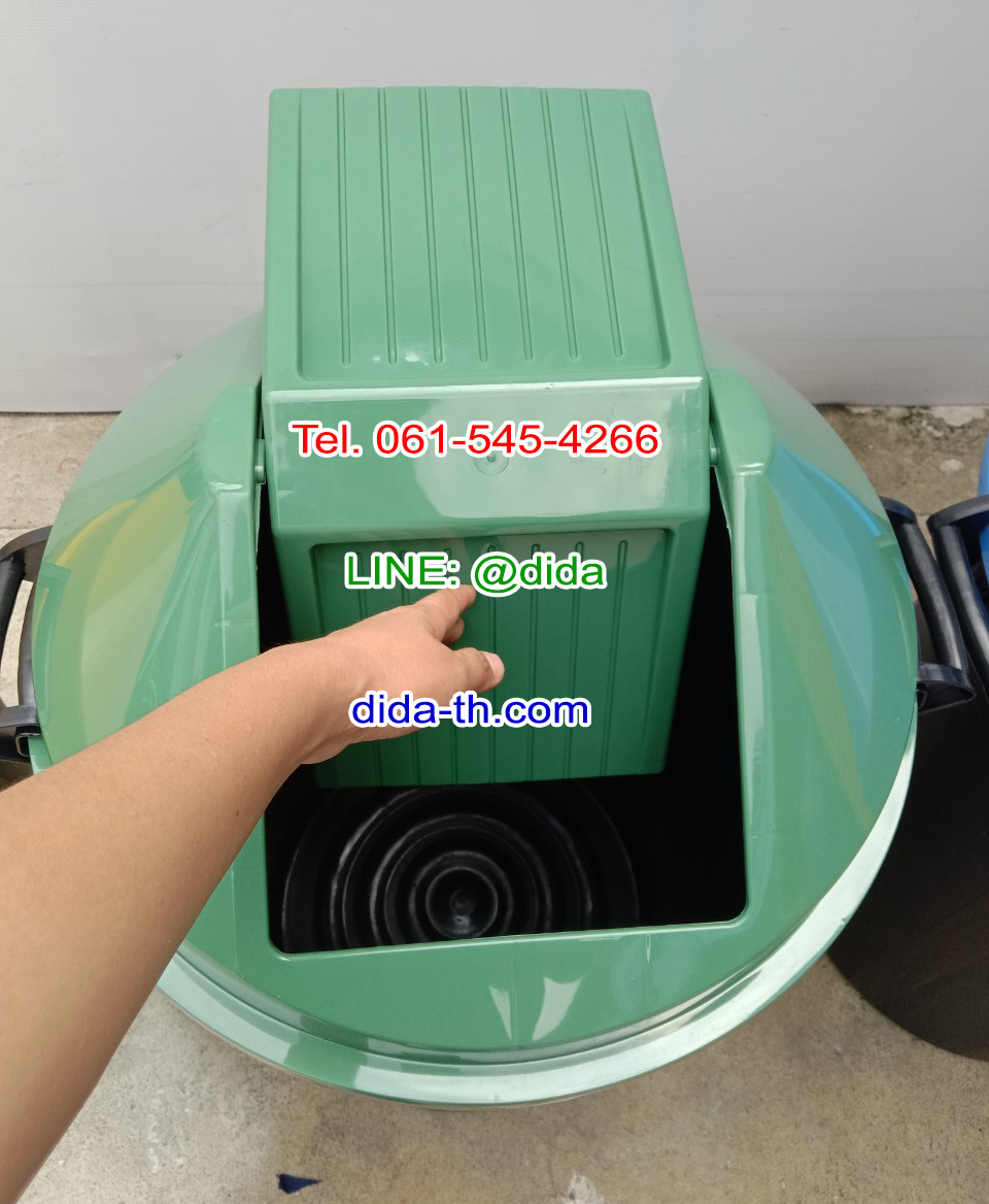 ถังขยะทรงกลม สีดำ ฝาแกว่ง ฝาสี 112 ลิตร
