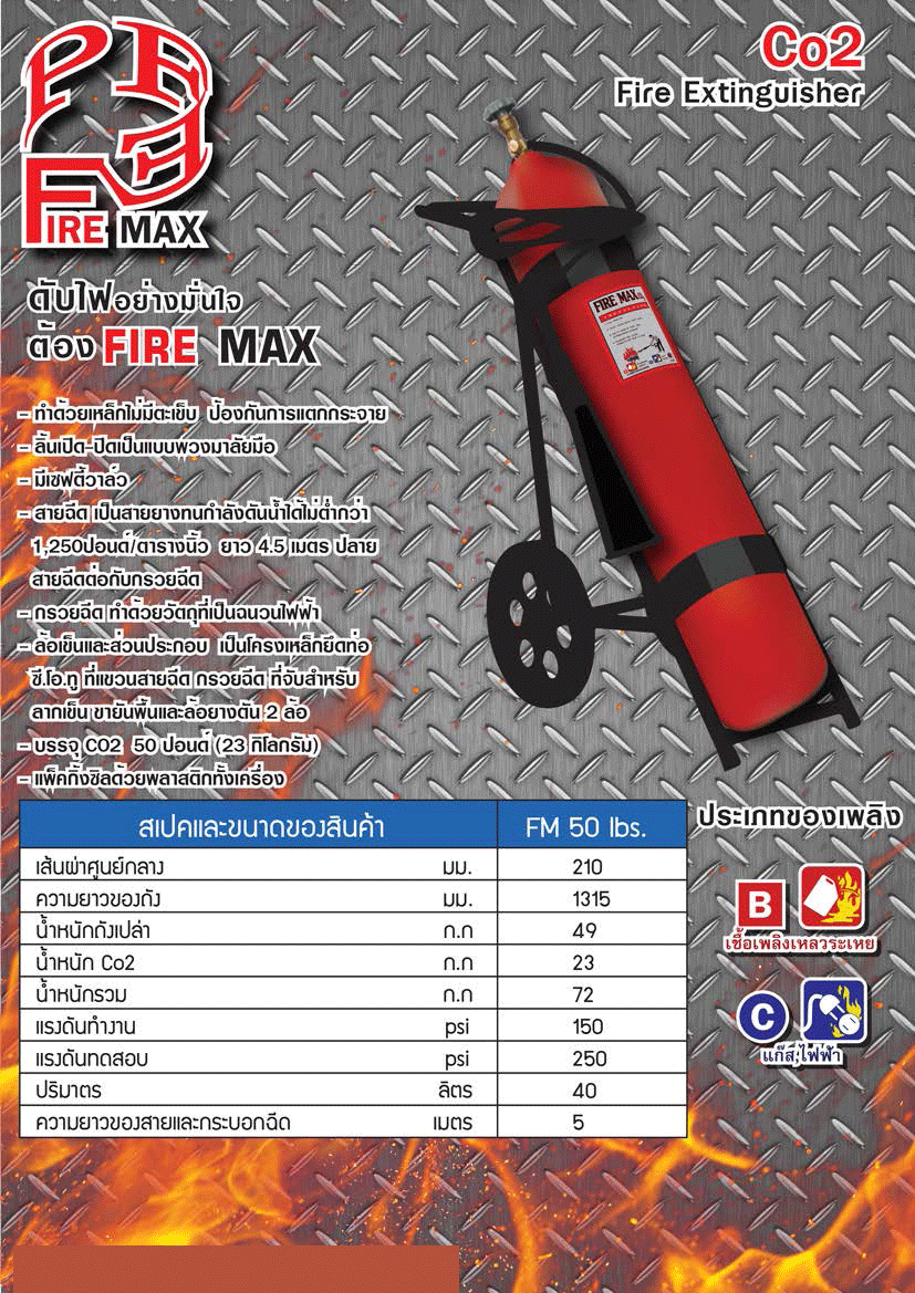 ถังดับเพลิงชนิดก๊าช CARBON DIOXIDE (CO2) ขนาด 50 ปอนด์ ยี่ห้อ Firemax