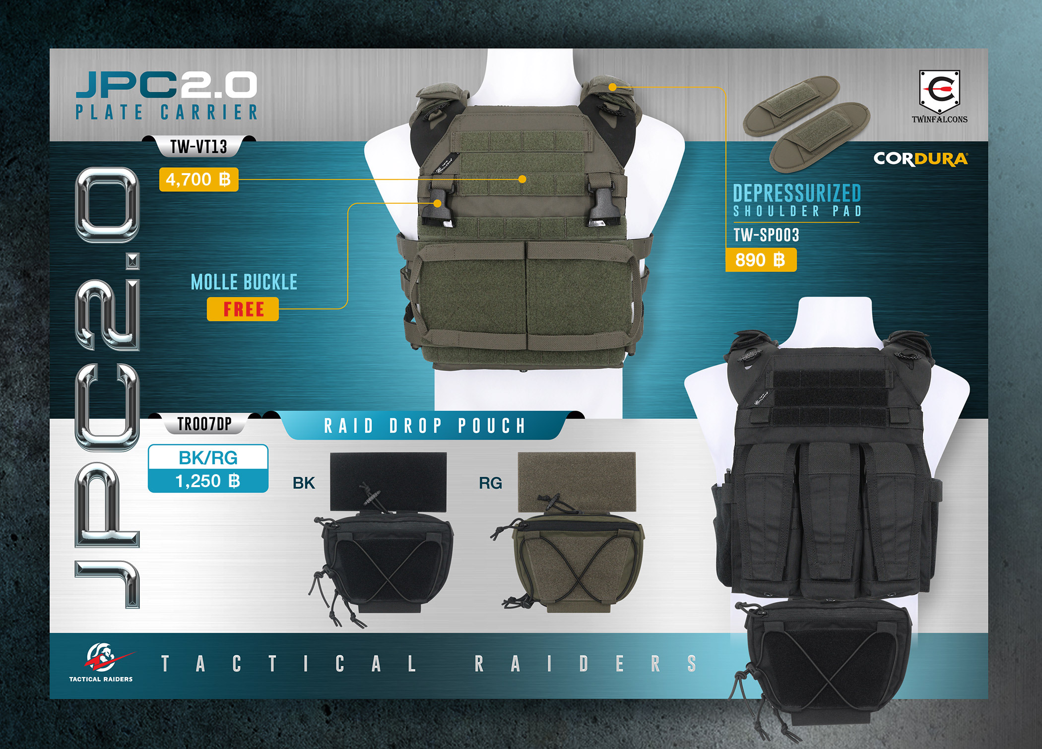 เสื้อเกราะ JPC 2.0 Plate Carrier / รองบ่า (Twinfalcons ) / กระเป๋าติดเวส (Tactical Rider)