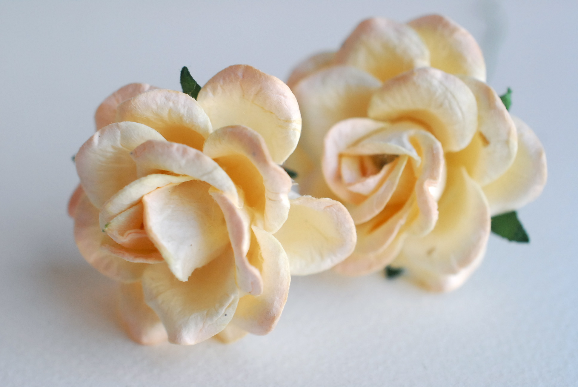 ดอกไม้กระดาษสา ดอกกุหลาบกระดาษสา ดอกไม้กุหลาบ กลีบโค้ง ดอกไม้ประดิษฐ์ สำหรับตกแต่ง หรืองานแต่งงาน สีพีชอ่อนปัดครีมขนาด 3.5 cm. จำนวน 25 ดอก Paper flowers, handmade flowers, small roses paper size 3.5 cm. 25 pieces, peach brush cream color.