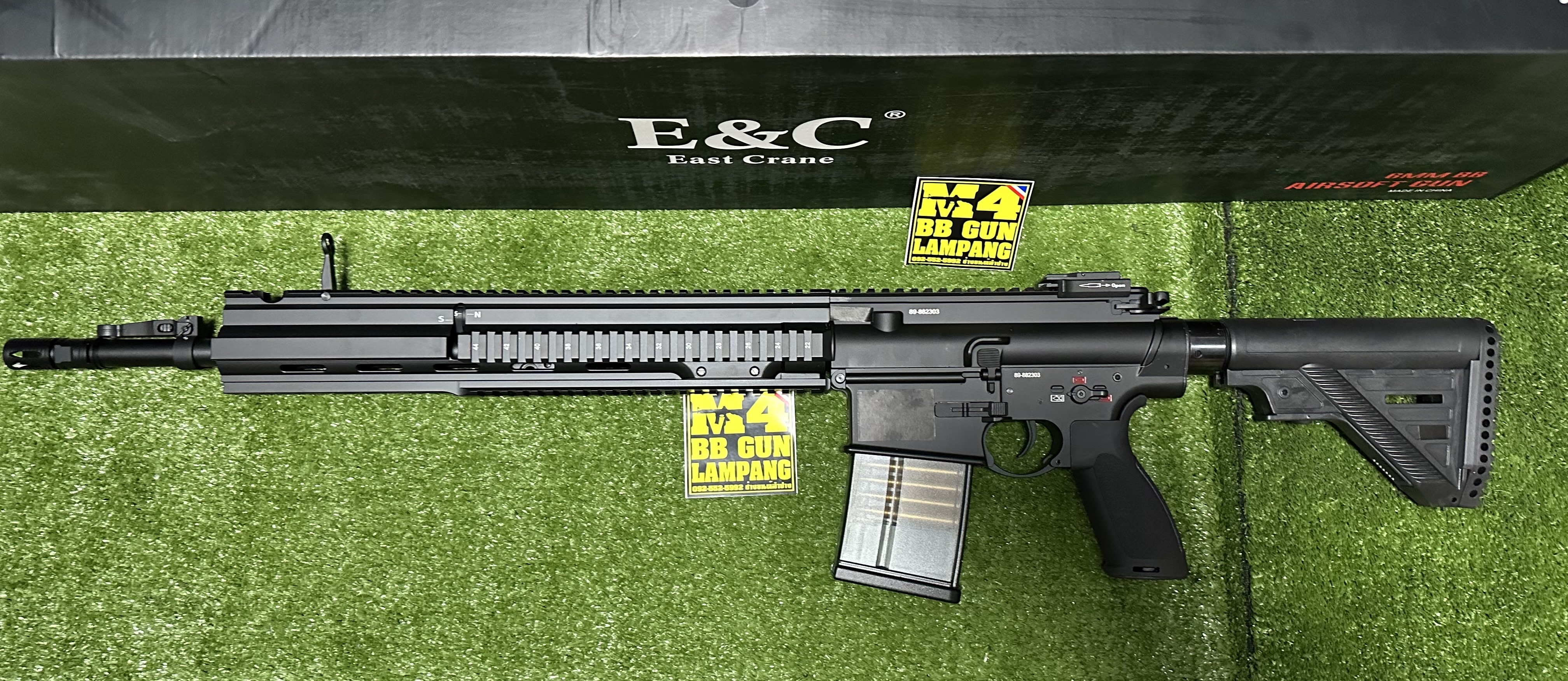 E&C 202 S2 ปืนอัดลมไฟฟ้า บอดี้ดำ HK417 ชุดรางหน้าสีดำ