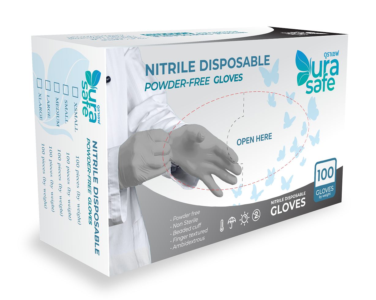 [ยกลัง 10 กล่อง] SIL40 ถุงมือไนไตรซิลเวอร์ ยาว 9.5 นิ้ว หนา 3 มิล หนัก 3.5-4 กรัม (100ชิ้น/กล่อง) แบรนด์ ดูราเซฟ