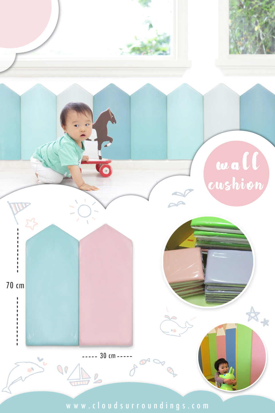 เบาะติดผนังกันกระแทก 30 x 70 ซม.