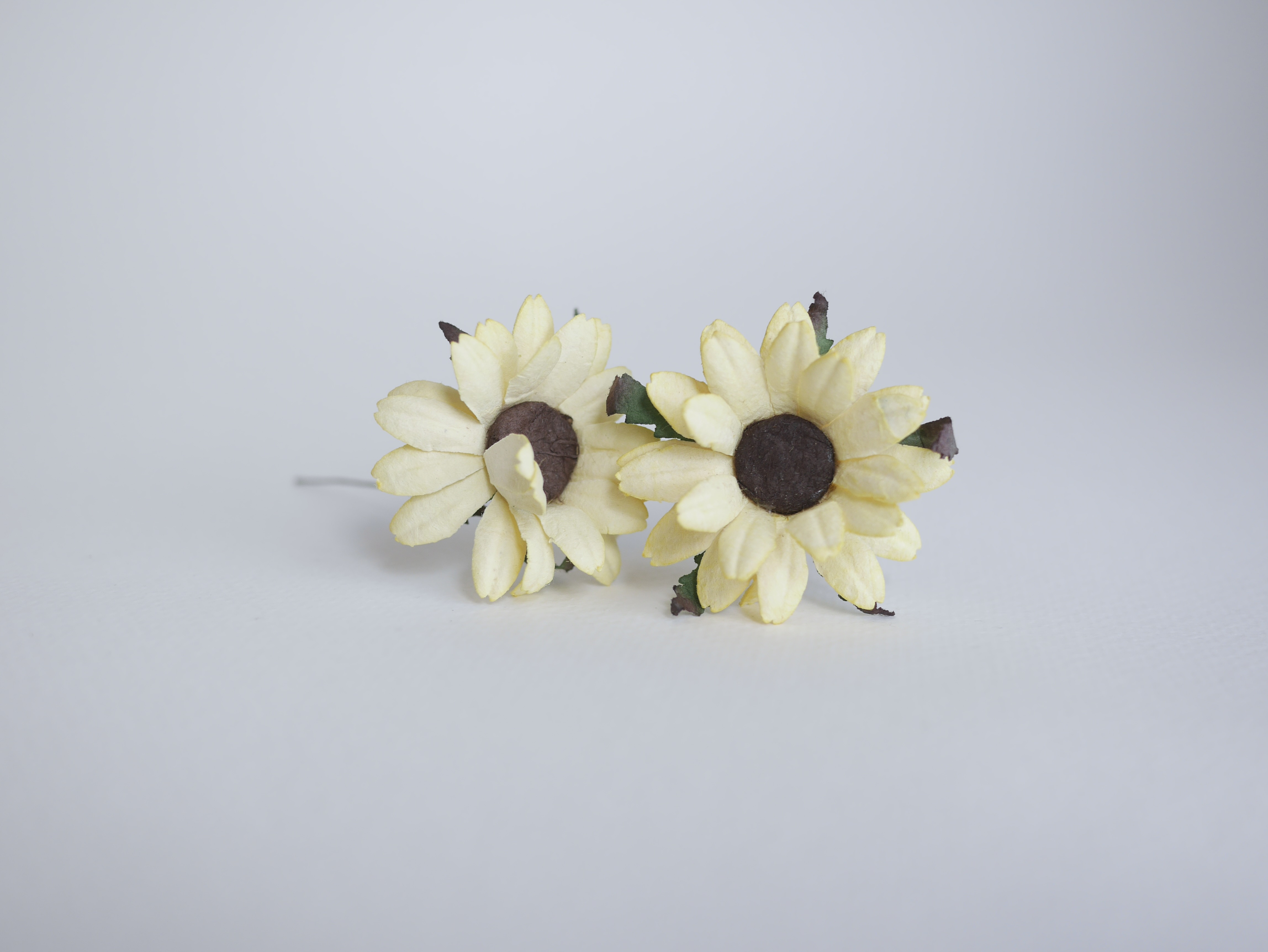 ดอกไม้กระดาษสา ดอกไม้ประดิษฐ์จากกระดาษสา ดอกเดซี่ เกสรสีน้ำตาลเข้ม ดอกไม้กระดาษสาขายส่ง ดอกไม้ประดิษฐ์ ดอกไม้ทำข้อมือเพื่อนเจ้าสาว ดอก daisy ขนาด 3.5 cm. จำนวน 25 ดอก สีเหลืองอ่อน Paper Flower, 25 Daisy Flowers, pale yellow color, size 3.5 cm., brown poll