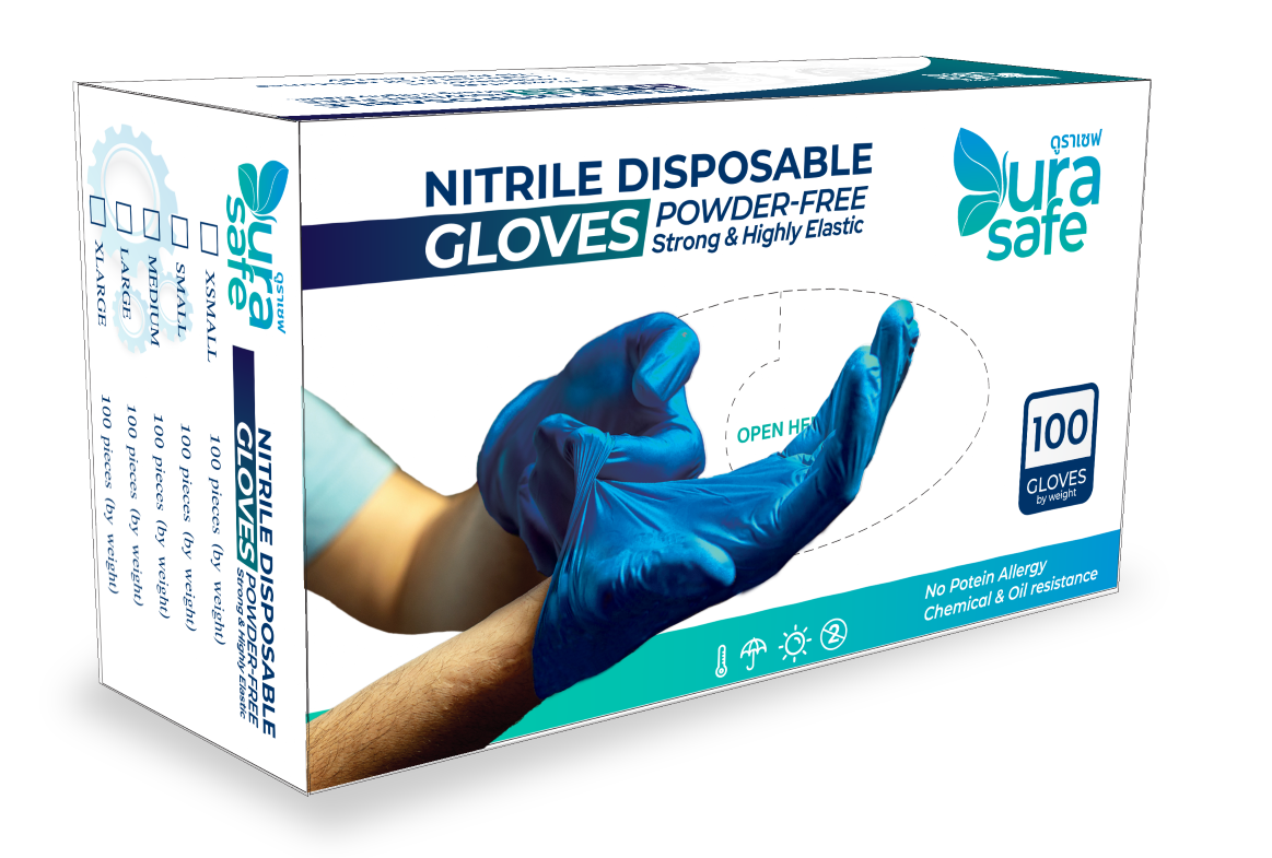 [ยกลัง 10กล่อง] OCB70 ถุงมือไนไตร สีกรมท่า ยาว 9 นิ้ว หนา 5มิล หนัก 7 กรัม (100ชิ้น/กล่อง) แบรนด์ ดูราเซฟ