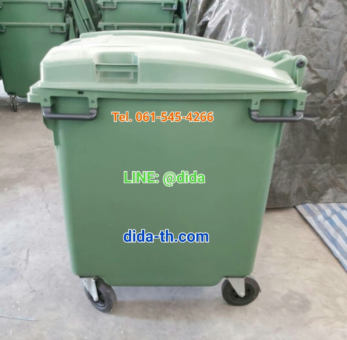 ถังขยะ กทม. พร้อมล้อเข็น 1100 ลิตร รุ่นฝาเรียบ สีเขียว