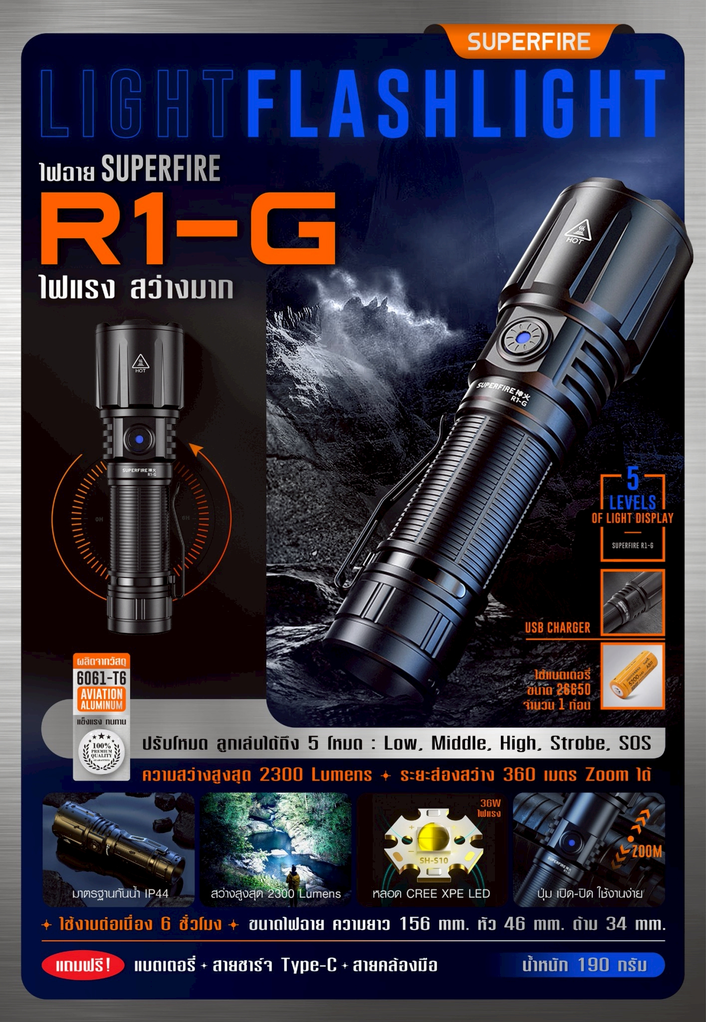 ไฟฉาย Superfire รุ่น R1-G (K0690)