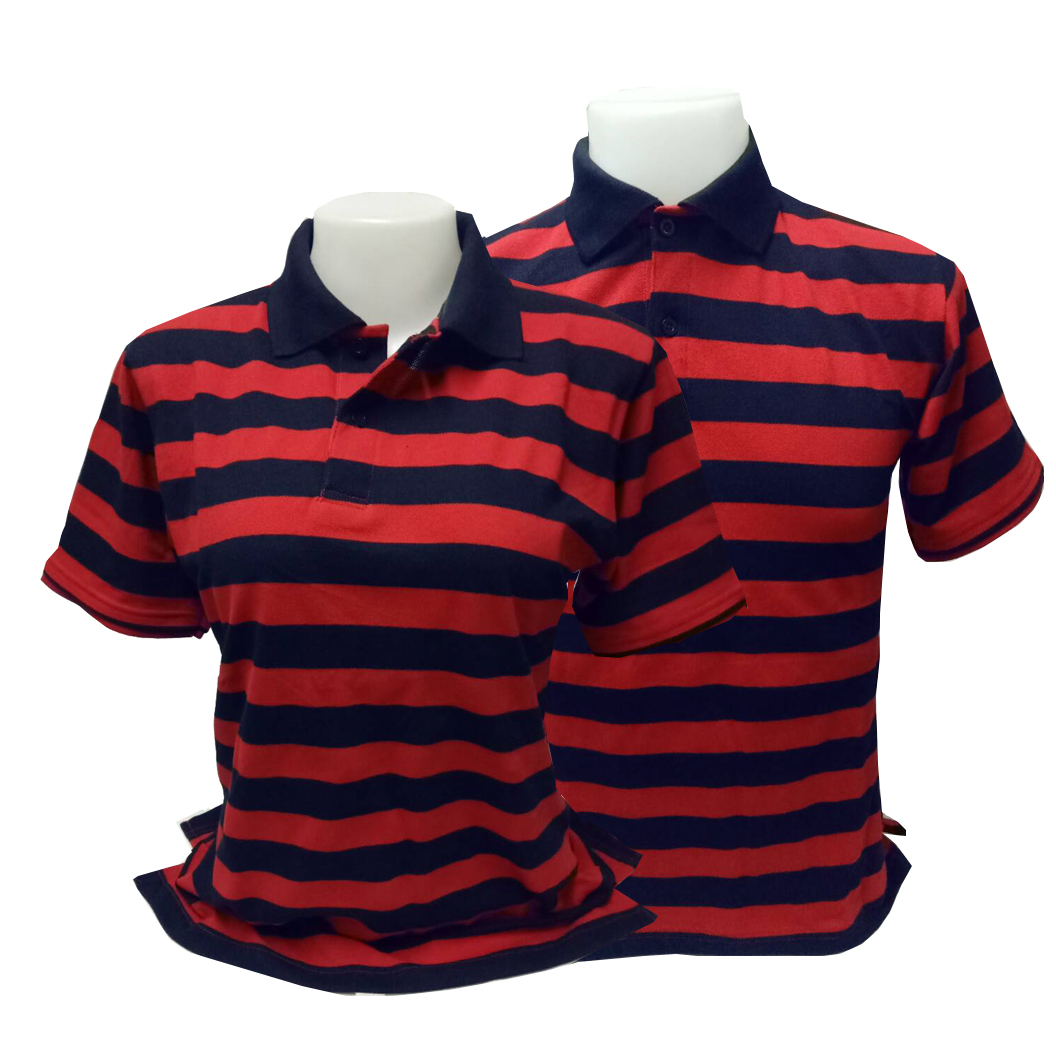 เสื้อโปโลลายทางสีแดง น้ำเงินกรมท่า
