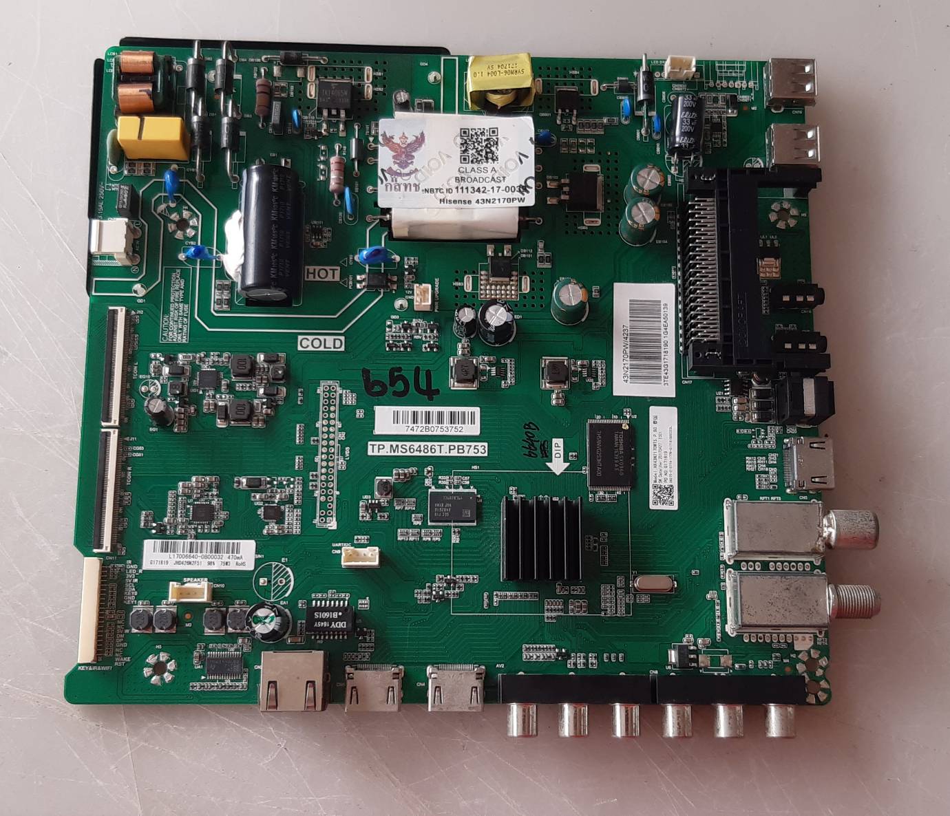 อันที่ 654 Hisense 43N2170PW ซีสเตร็ม TP.MS6486T.PB753 ดีเทสแล้ว