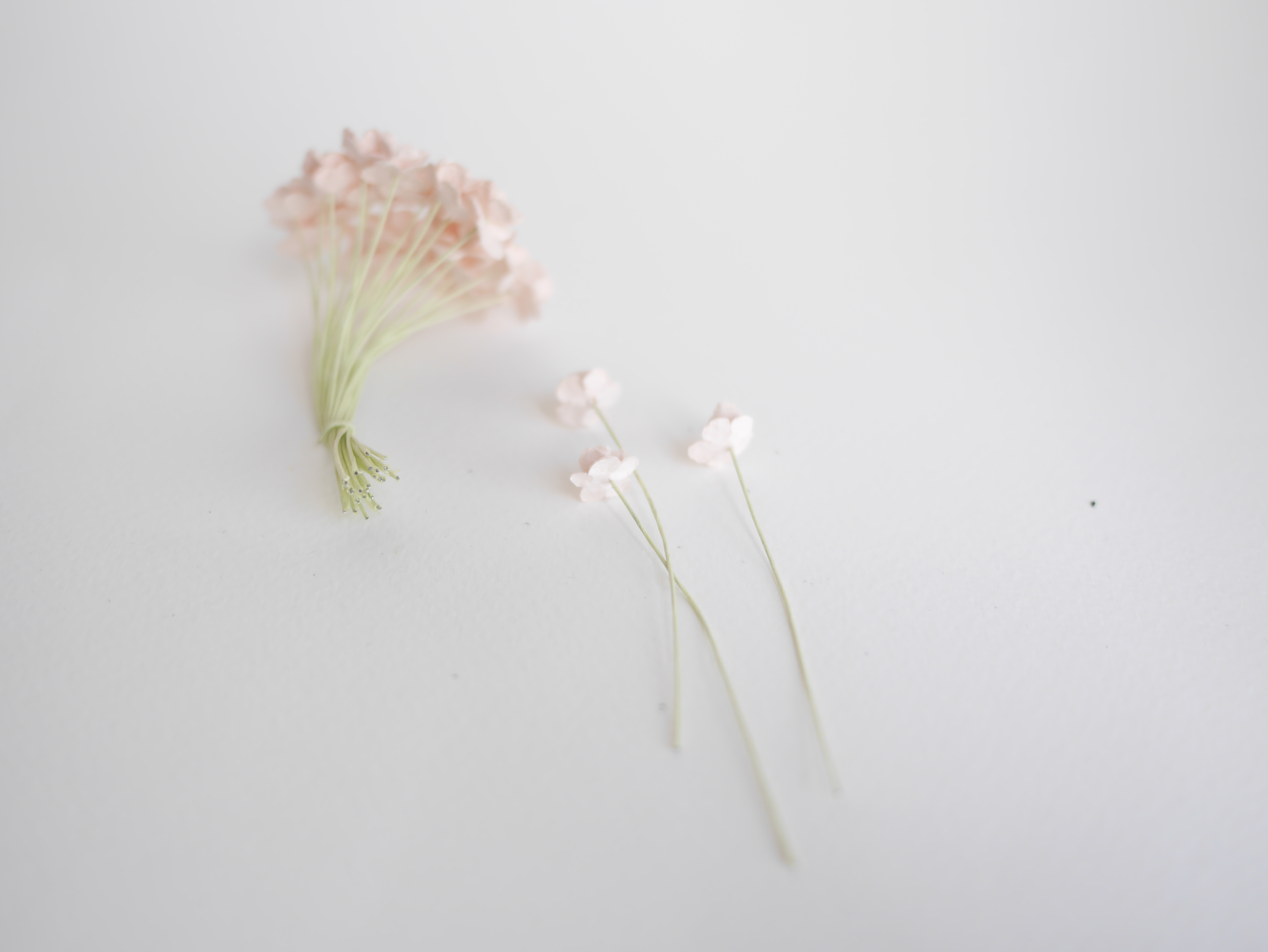 ดอกไม้กระดาษสา ดอกไม้กระดาษสาราคาส่ง ดอกไม้กระดาษสำหรับตกแต่ง งานแต่งงาน หรือติดของชำร่วย ดอก creeping lady 100 ดอก ขนาด 0.8 cm. สีชมพูพีชอ่อน Small Paper Flower with stem, 100 pcs., size 0.8 cm., creeping flowers 2 layers, pale pink color