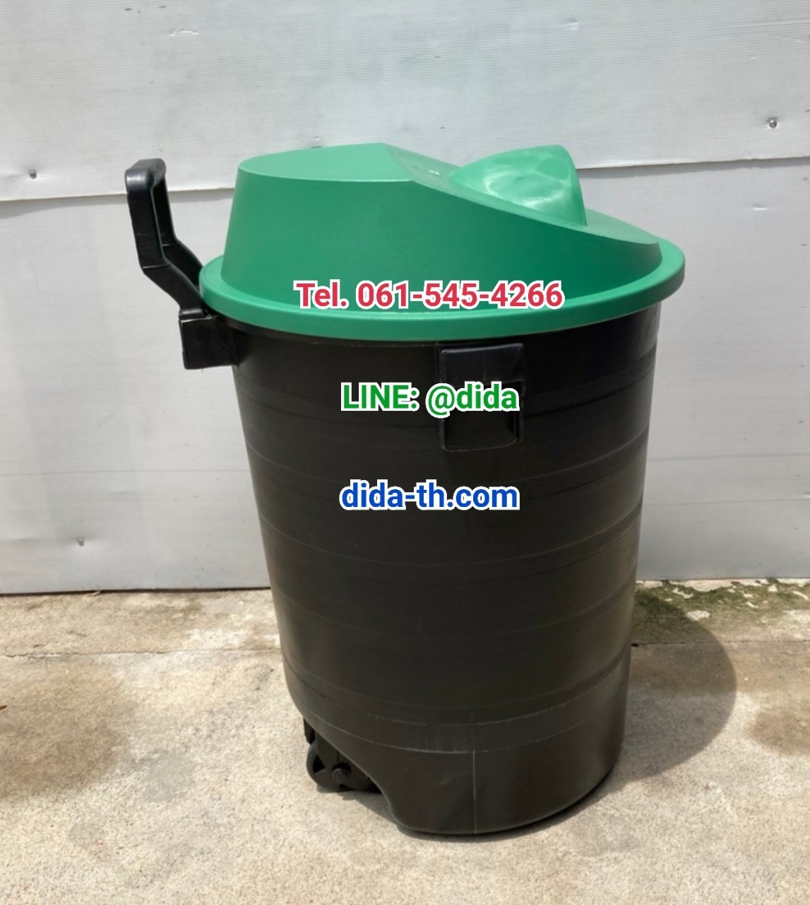ถังขยะ กทม. ทรงกลม พฤกษา ตัวถังสีดำ มีล้อลาก 120 ลิตร
