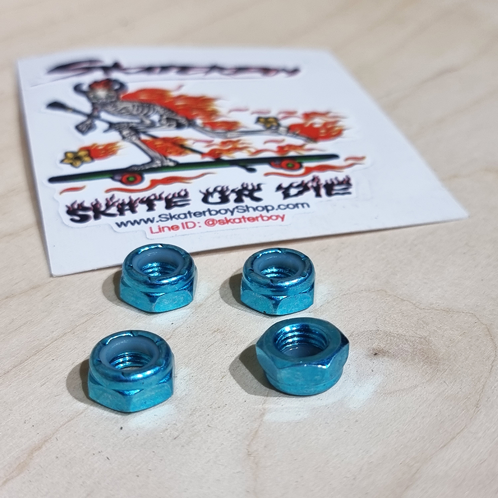 [0318] น็อตยึดล้อสเก็ตบอร์ดติดทรัค ตัวเมียแต่ง ชุบสีโลหะเงา 5สี E-Coating nut carbon steel