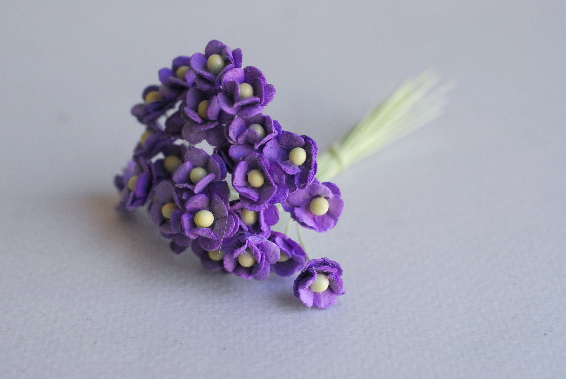 ดอกไม้กระดาษสา ดอกไม้กระดาษสาราคาส่ง ดอกไม้กระดาษสำหรับตกแต่ง งานแต่งงาน หรือติดของชำร่วย ดอก creeping lady 100 ดอก ขนาด 0.8 cm. สีม่วงเข้ม Small Paper Flower with stem, 100 pcs., size 0.8 cm., creeping flowers 2 layers, dark purple color.