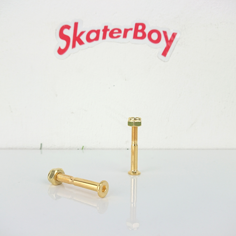 [0309] น็อตทอง ยึดทรัคสเก็ตบอร์ด ยาว 29, 38, 44, 60mm มีบ่า ถนอมไม้ หัวหกเหลี่ยม ตัวผู้พร้อมตัวเมีย คือ1คู่