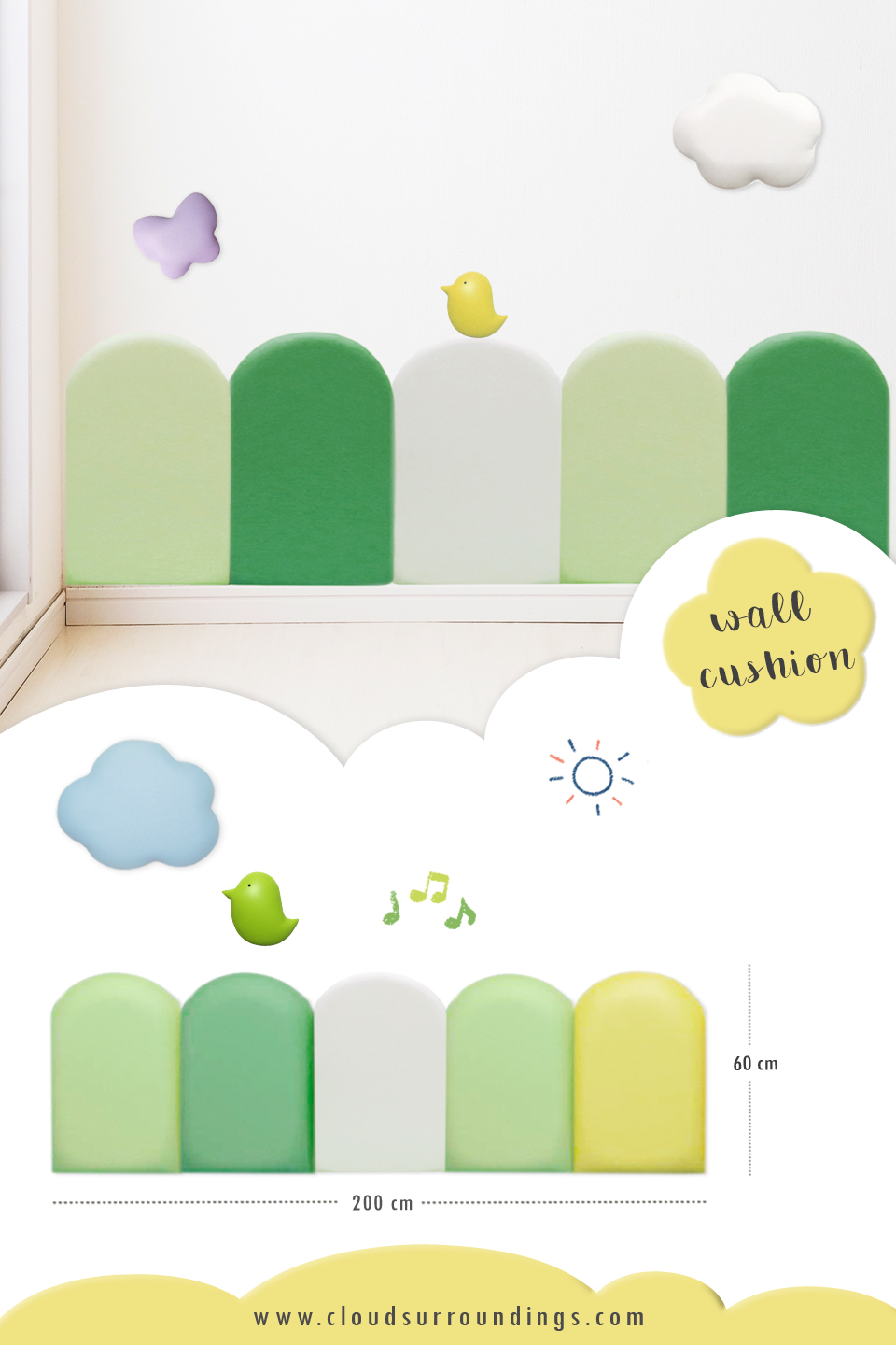 เบาะผนังกันกระแทก 60x200 ซม. (summer garden set D)