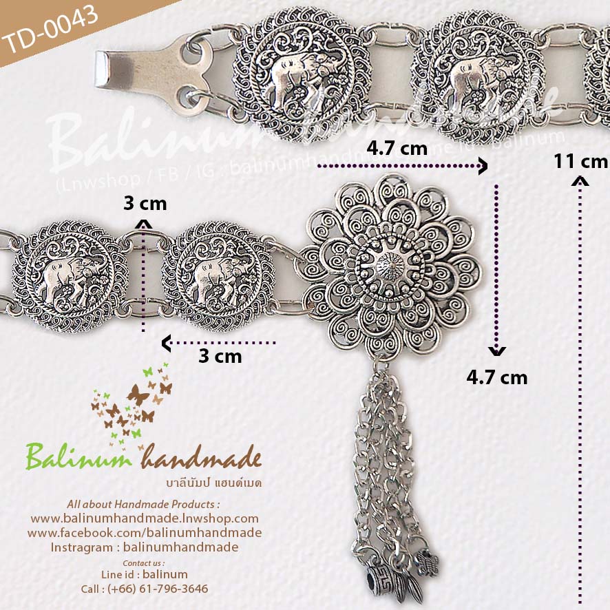 Thai Traditional Silver Belt Chain Vintage Bohemian Antique เข็มขัดเงิน สไตล์วินเทจโบฮีเมียนแอนทีค สวมใส่ง่าย จะใส่แมทซ์กับผ้าซิ่น ผ้าไทย ชุดเมือง ชุดล้านนา หรือกับกระโปรง และกางเกงยีนส์ ก็ดูเก๋และเท่ห์ดีค่ะ เงิน (Silver)