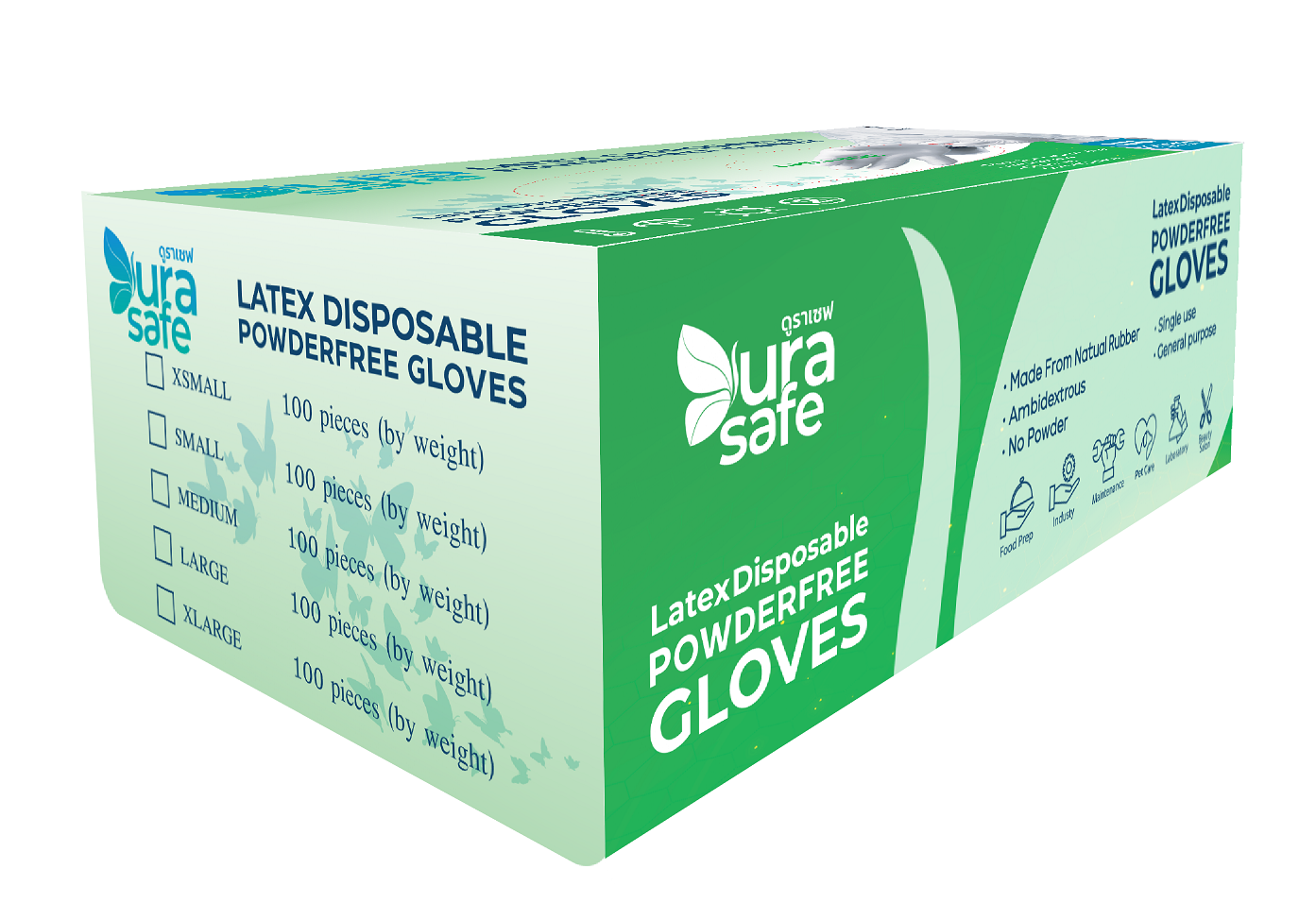[ยกลัง 10 กล่อง] LPF55 ถุงมือยางธรรมชาติ สีขาวนวล แบบไม่มีแป้ง ยาว 9 นิ้ว หนา 4 มิล หนัก 5.5 กรัม แบรนด์ ดูราเซฟ