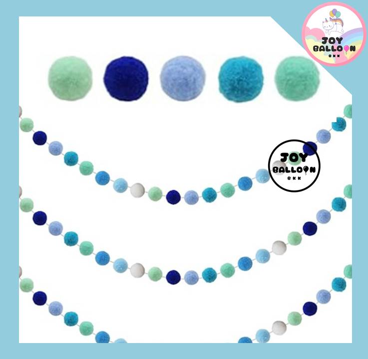 ธงปอมปอม ธงแขวนผนัง ธงตกแต่ง ปอมปอมตกแต่ง พร้อมเข็มและด้ายร้อย (ส่งเร็วจากกรงุเทพ) ธงตกแต่งปาร์ตี้ แต่งห้อง