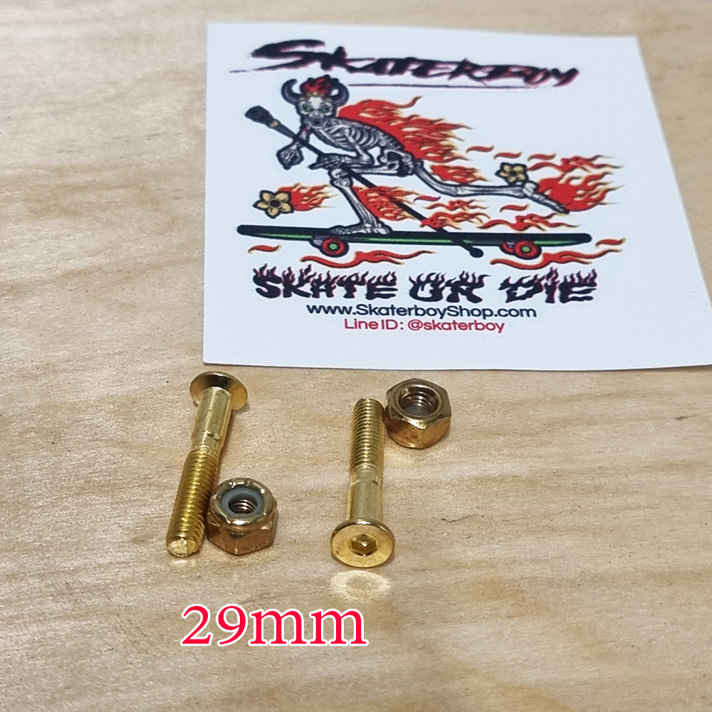[0309] น็อตทอง ยึดทรัคสเก็ตบอร์ด ยาว 29, 38, 44, 60mm มีบ่า ถนอมไม้ หัวหกเหลี่ยม ตัวผู้พร้อมตัวเมีย คือ1คู่