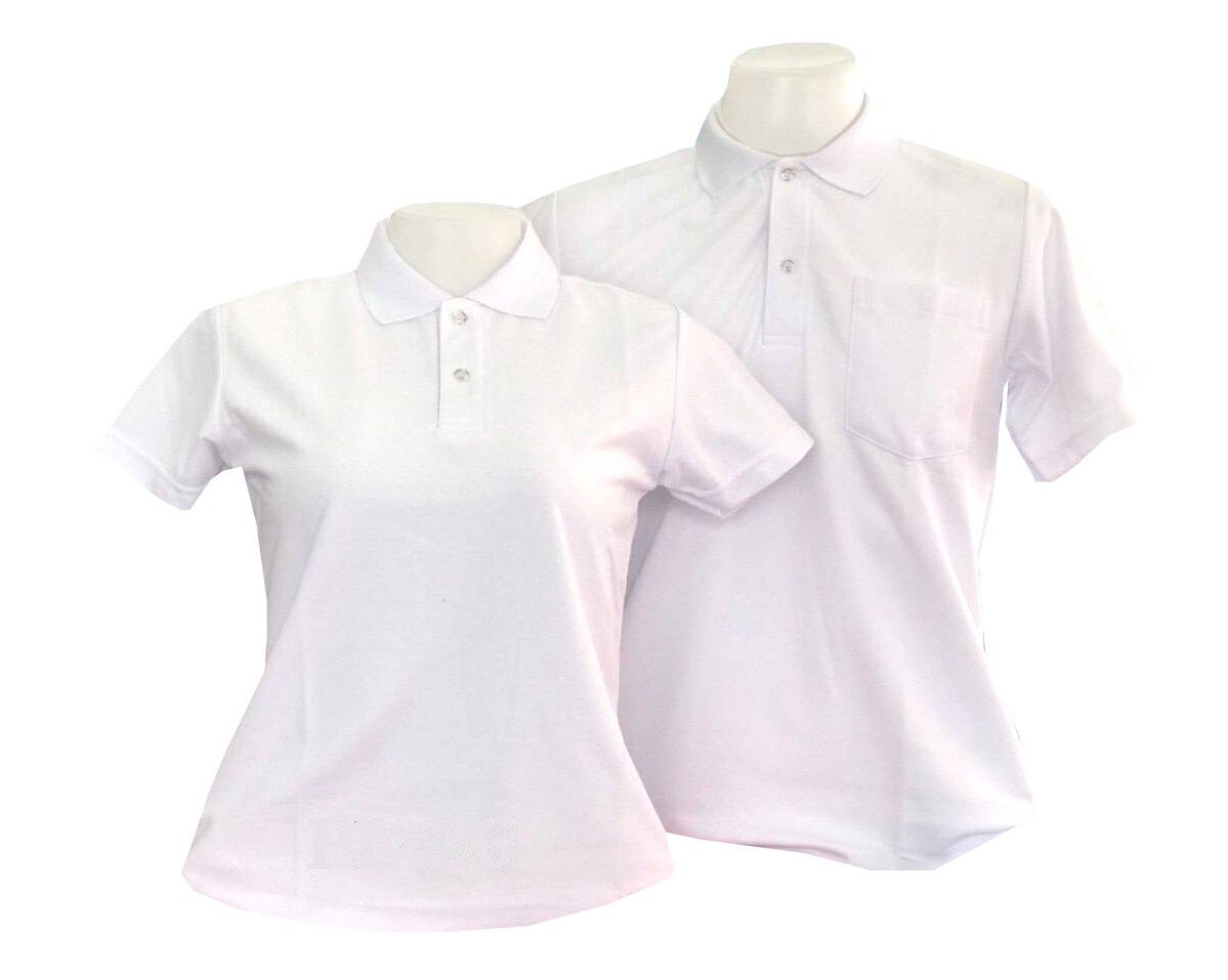 เสื้อโปโลสีขาวล้วน แขนปล่อย ไม่มีกระเป๋า