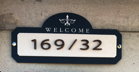 ป้ายบ้านเลขที่ ป้ายวินเทจสวยๆหินทรายลาย welcome วินเทจ กรอบสีกรม